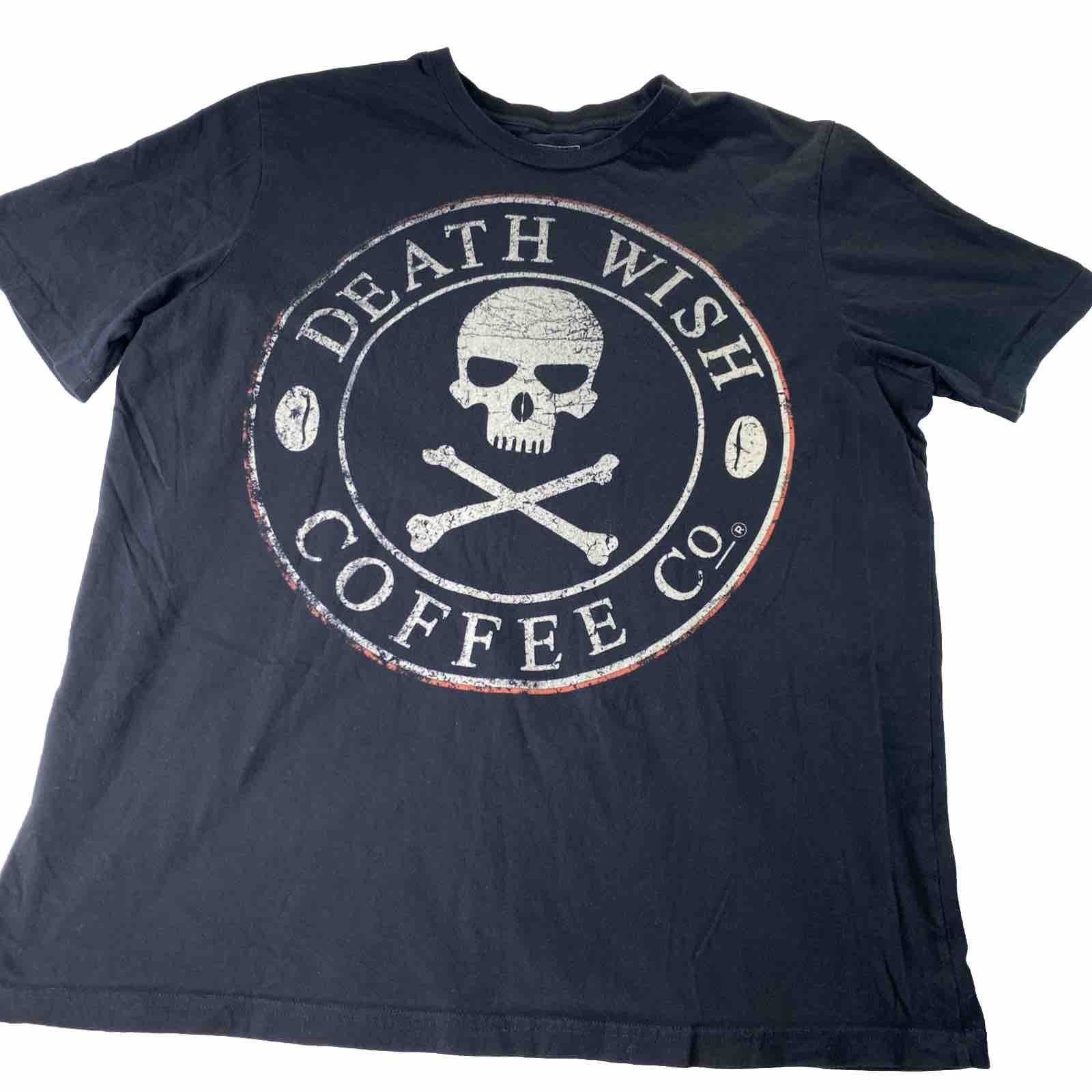 Death Wish Coffee Co Shirt Mens XXL Skull Crossbones Crew Graphic Tee Black USA