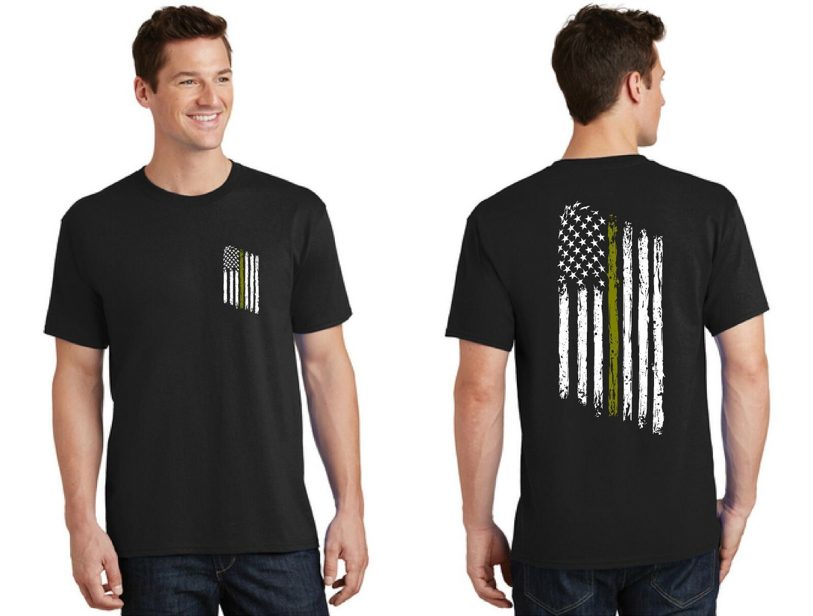 Thin Gold Line American Flag Dispatcher Dispatch Police Law Short Sleeve Shirt