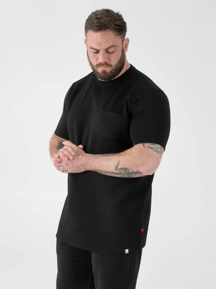 D555 Big Mens Black Jacquard T-Shirt Stretch Pocket 2XL 3XL 4XL 5XL 6XL (601920)