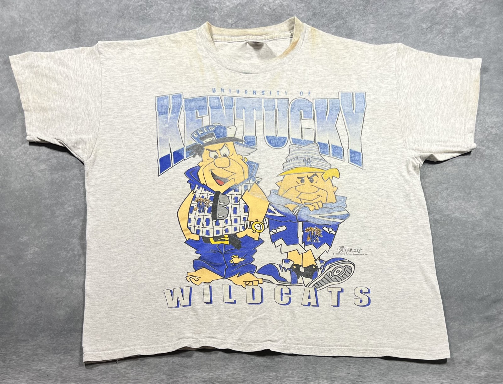 Vintage Kentucky Wildcats Flintstones Grey T-Shirt Size XL 1994 Hanna-Barbera
