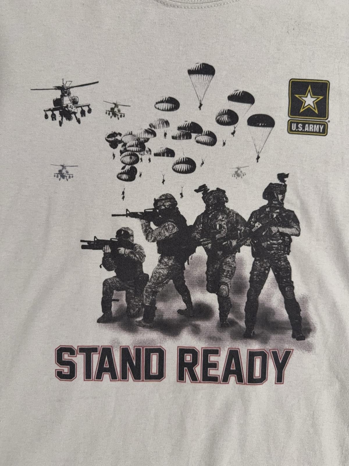 US Army “STAND READY” Logo Beige T-Shirt by MV Sport – Size XL – NWT