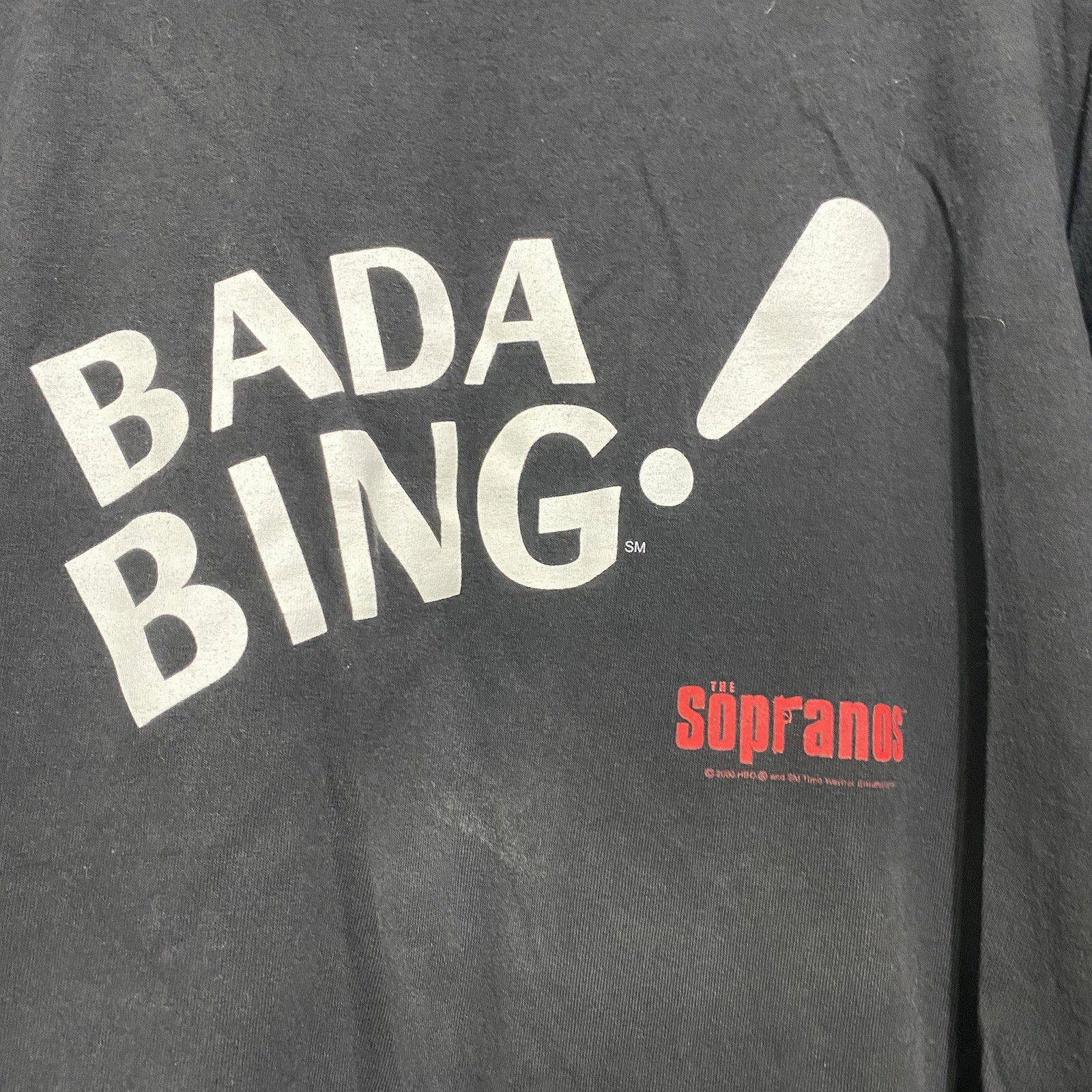 VTG 2000 Y2K Men&rsquo;s Black HBO The Sopranos &lsquo;Bada Bing!&rsquo; Logo T Shirt XXL *Flawed*