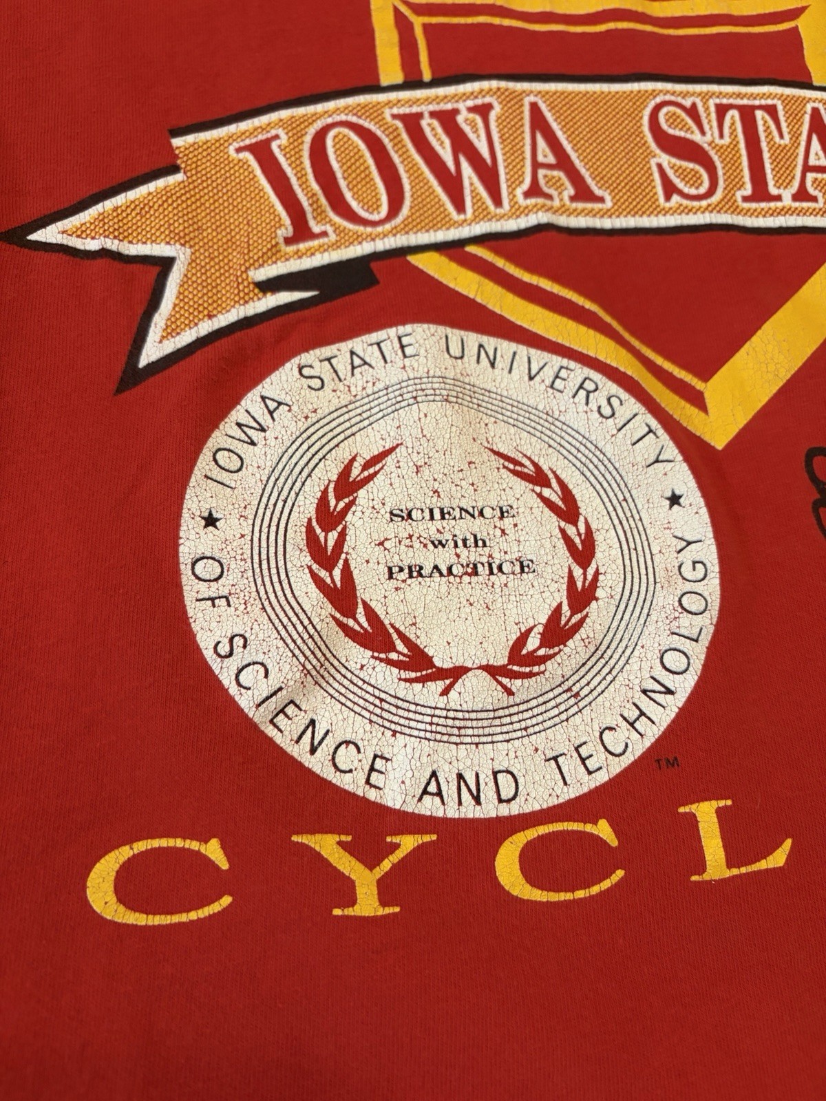 Vintage Iowa State Cyclones T-Shirt Mens M/L Red 90s Dodger Made USA ISU Cotton