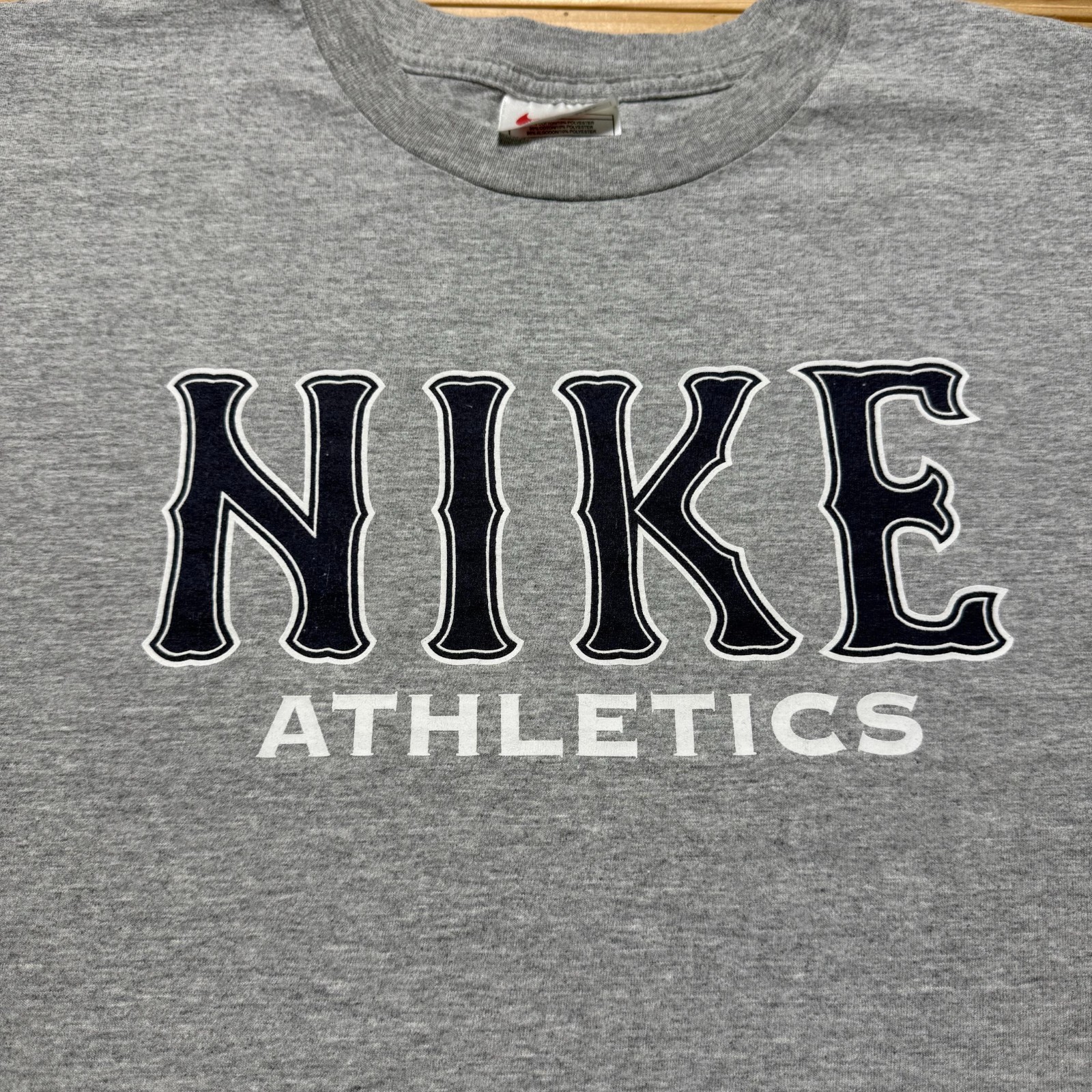 Vintage 90s Nike Athletics Spellout Logo Swoosh Heather T-Shirt Men&rsquo;s – Size XXL