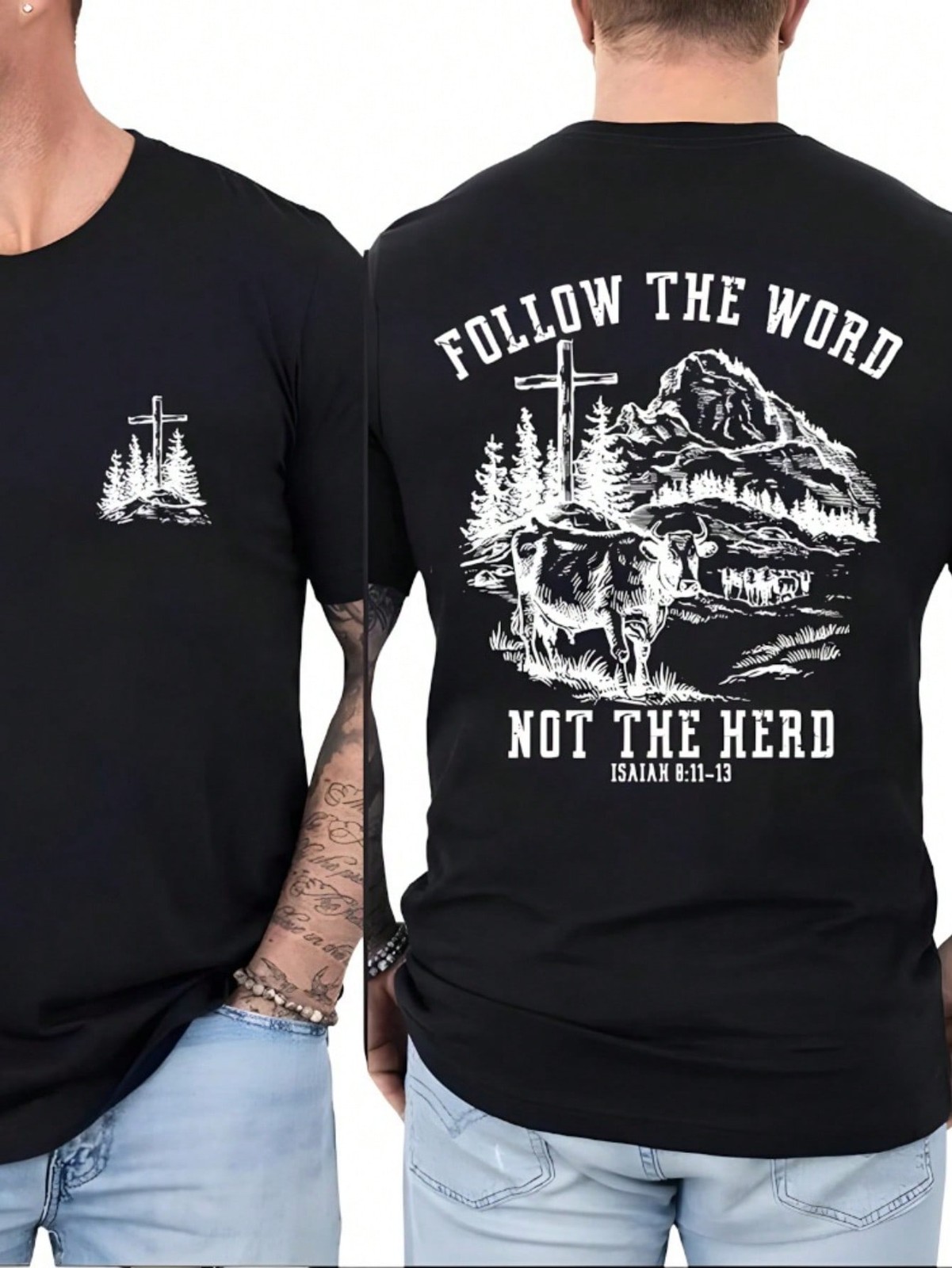 Men&rsquo;s Faith Follow The Word Not The Herd Double-Sided Christian Graphic Tee