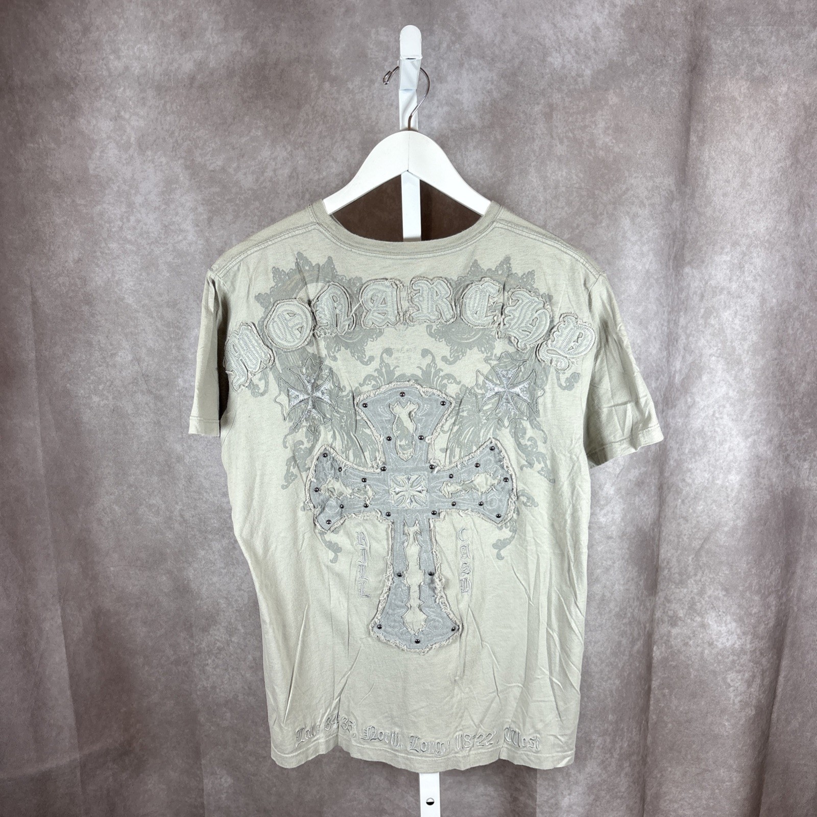 *RARE* Vintage Y2K Monarchy Chrome Style Affliction Embroidered AOP Tee Shirt