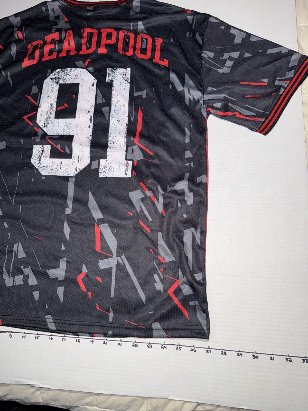 Marvel-Deadpool Distressed Jersey, Men’s Size Medium, New,#91, Black & Red. (J2)