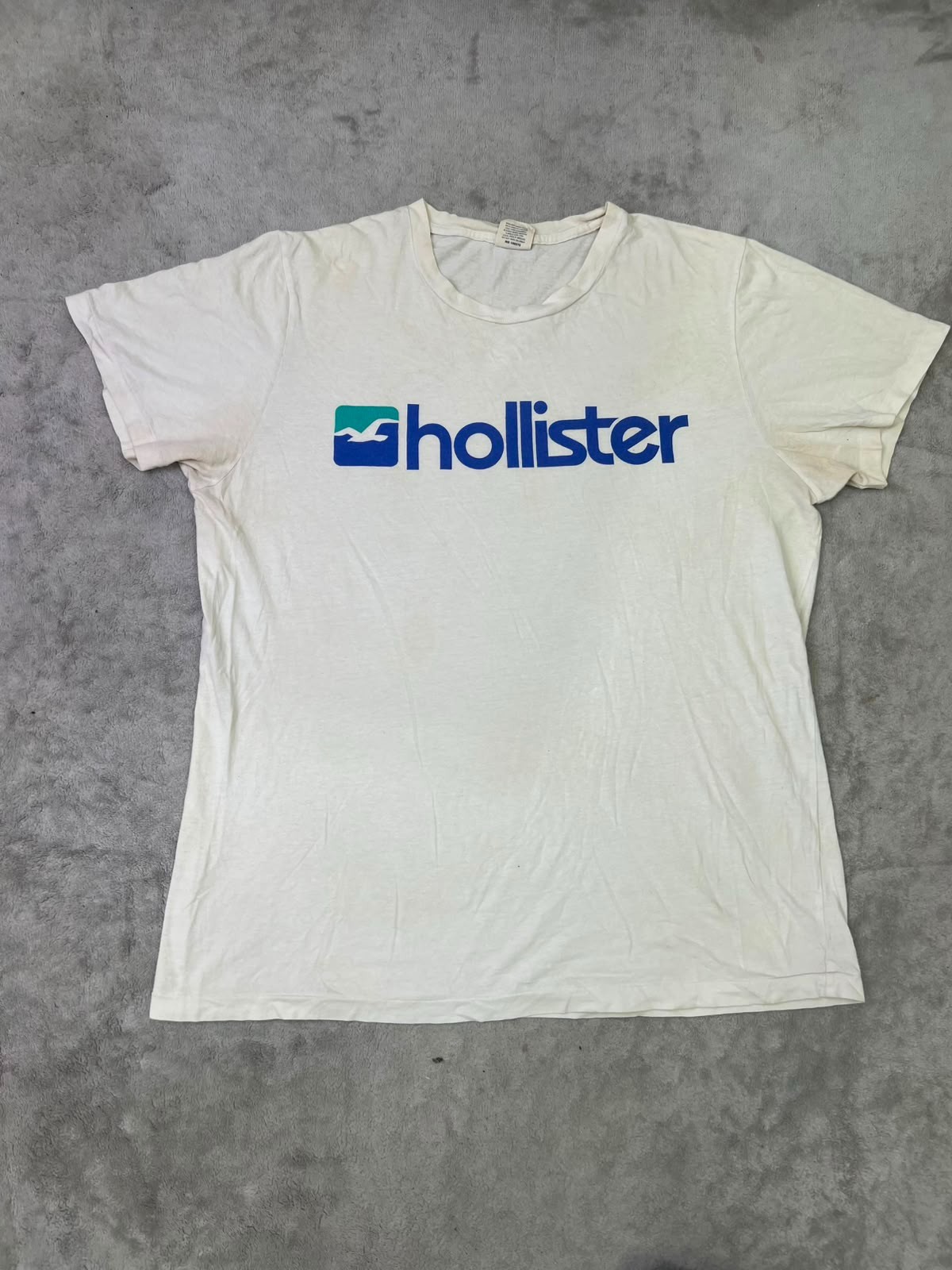 Hollister Logo Graphic Tee Single Stitch White Large Y2K