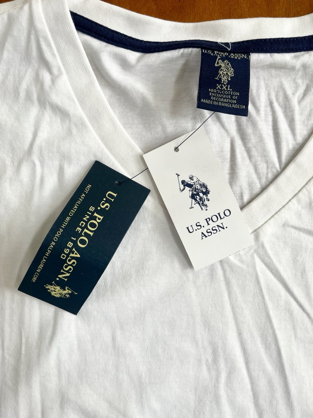NWT U.S. Polo Assn. Men&rsquo;s Solid V-Neck Short Sleeve Cotton T-Shirt in White, XXL