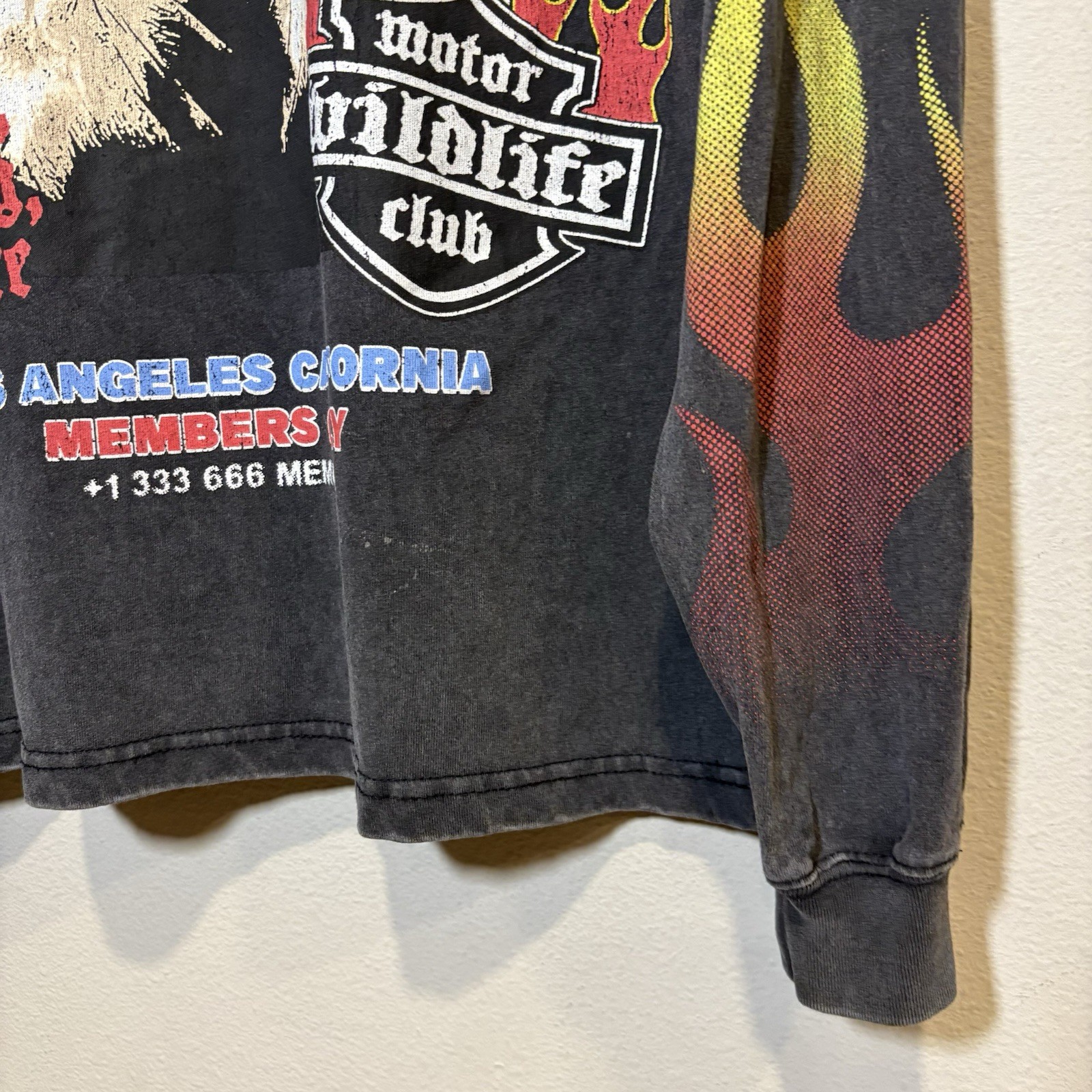 Vintage Rare PacSun Motorcycle Style Eagle Flames Long Sleeve Shirt Size M Black