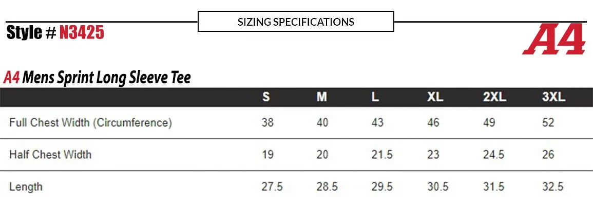 A4 Polyester Long Sleeve Moisture Wicking Tee Dri-Fit Sprint T-Shirt – N3425