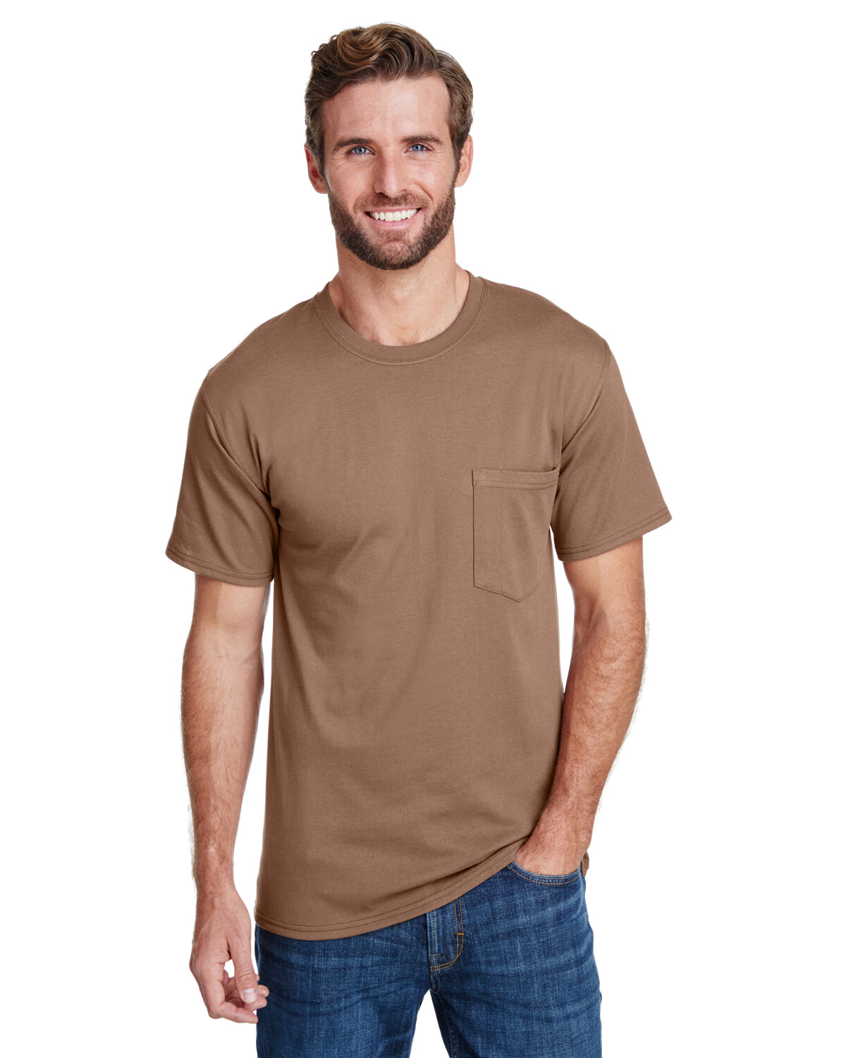 Hanes Adult Polyester Cotton Blend Tag Free Workwear Pocket T-Shirt W110 S-4XL