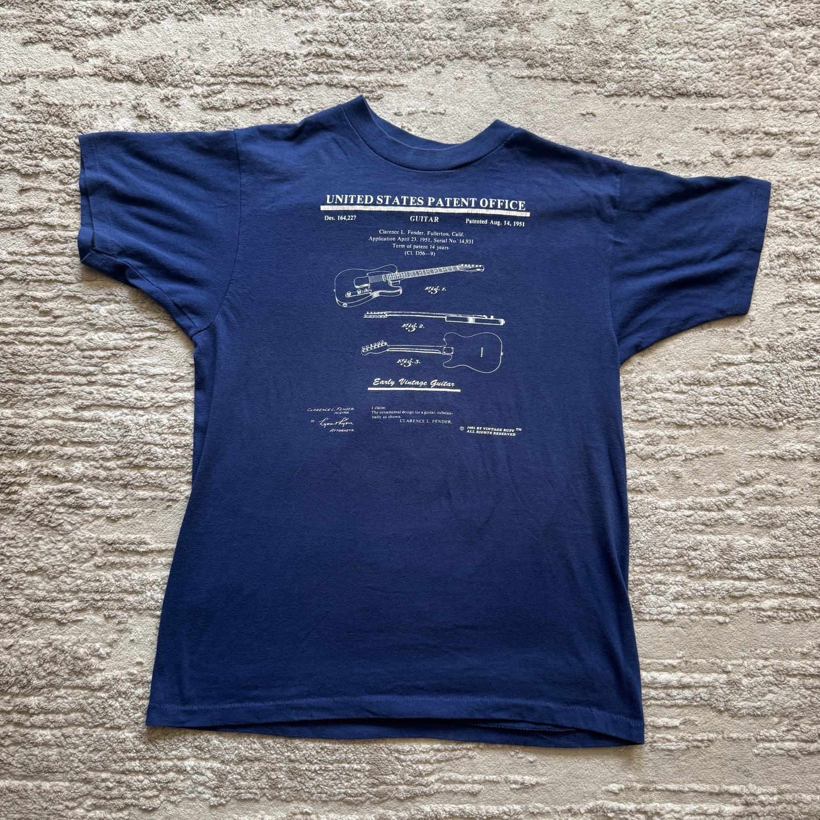 Vintage 1982 80s Fender Guitar Patent Office Tee Men’s Large (fits M) USA Music