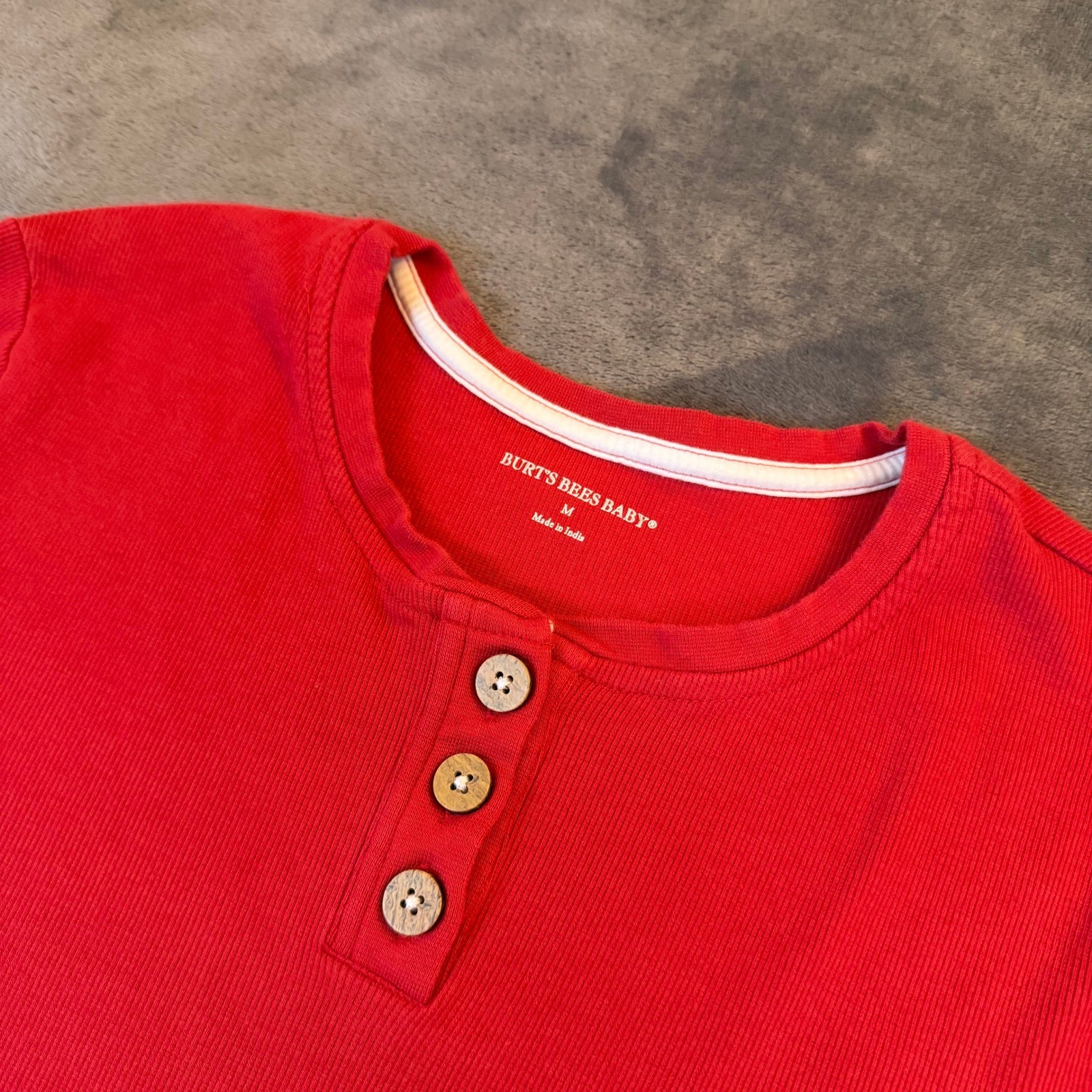 Burt&rsquo;s Bees Baby Ribbed Henley Shirt Mens Medium Red Long Sleeve Cotton