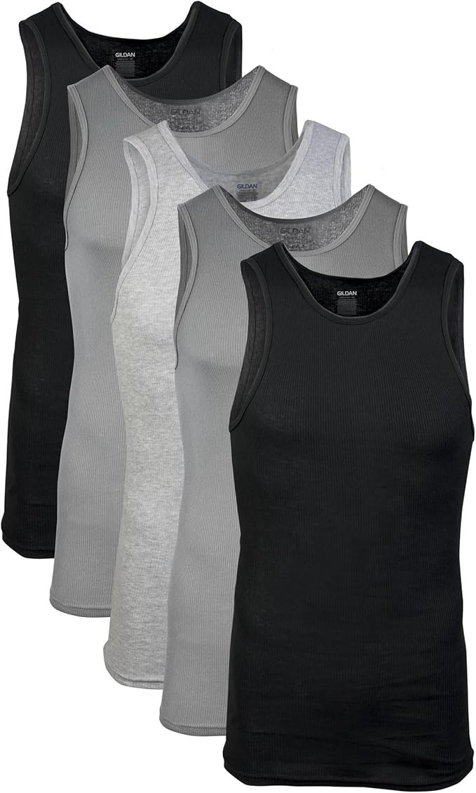 New Men&rsquo;s Gildan Select 5 Pack Tag Free Black Cotton A-Shirts Tank Tops XL 46-48