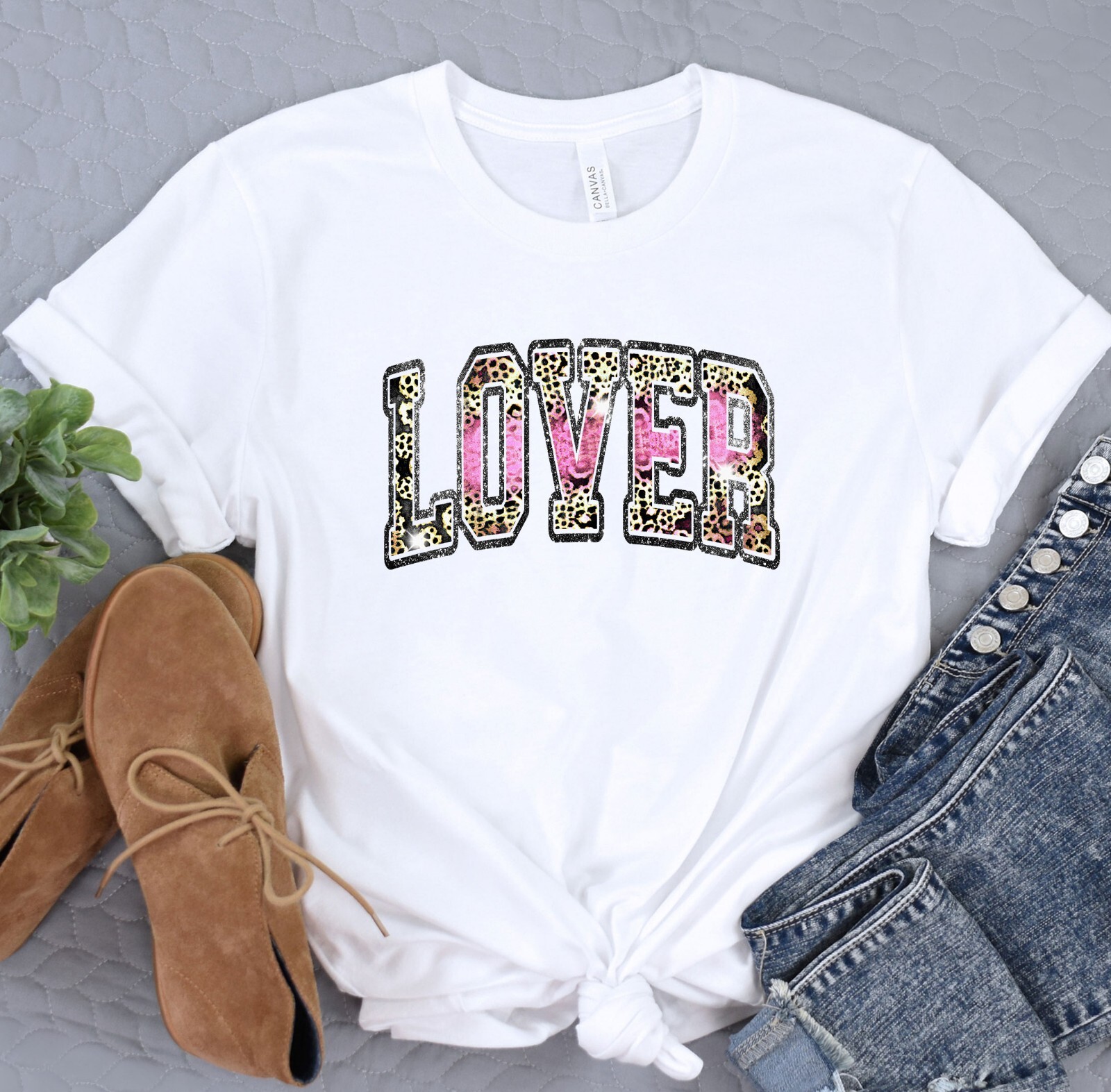 Lover Shirt, Leopard Pattern T-Shirt, Valentines Day Tee, Gift for her