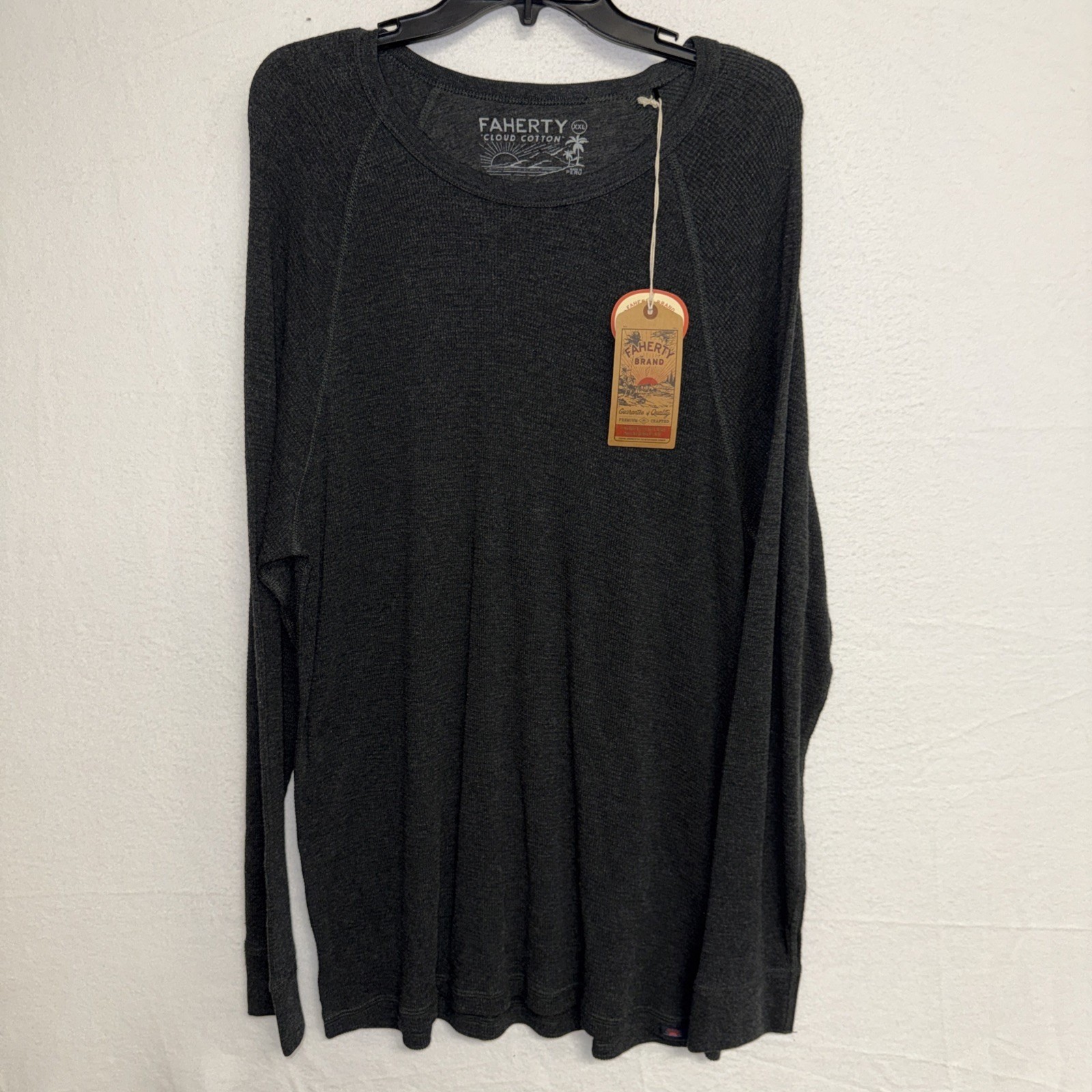 Faherty Men&rsquo;s Cloud Waffle Crew Thermal Shirt XXL Charcoal Heather Long Sleeve