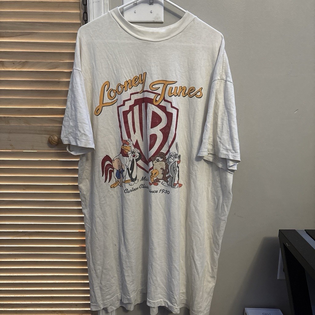 ACME Clothing Co Vintage 1991 Looney Tunes Logo Graphic Print White Tee 2XL