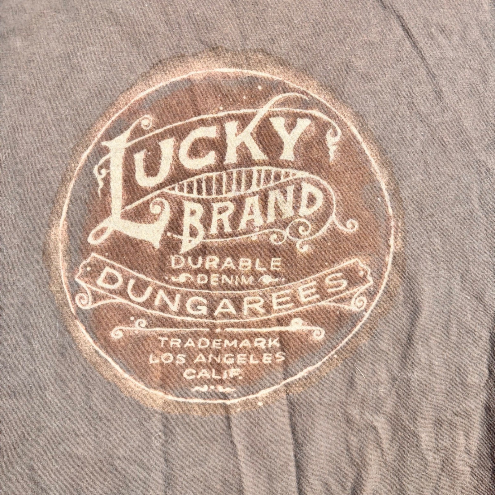 Lucky Brand Mens Classic Fit Graphic T-Shirt Brown Cotton Made in USA Large 0607