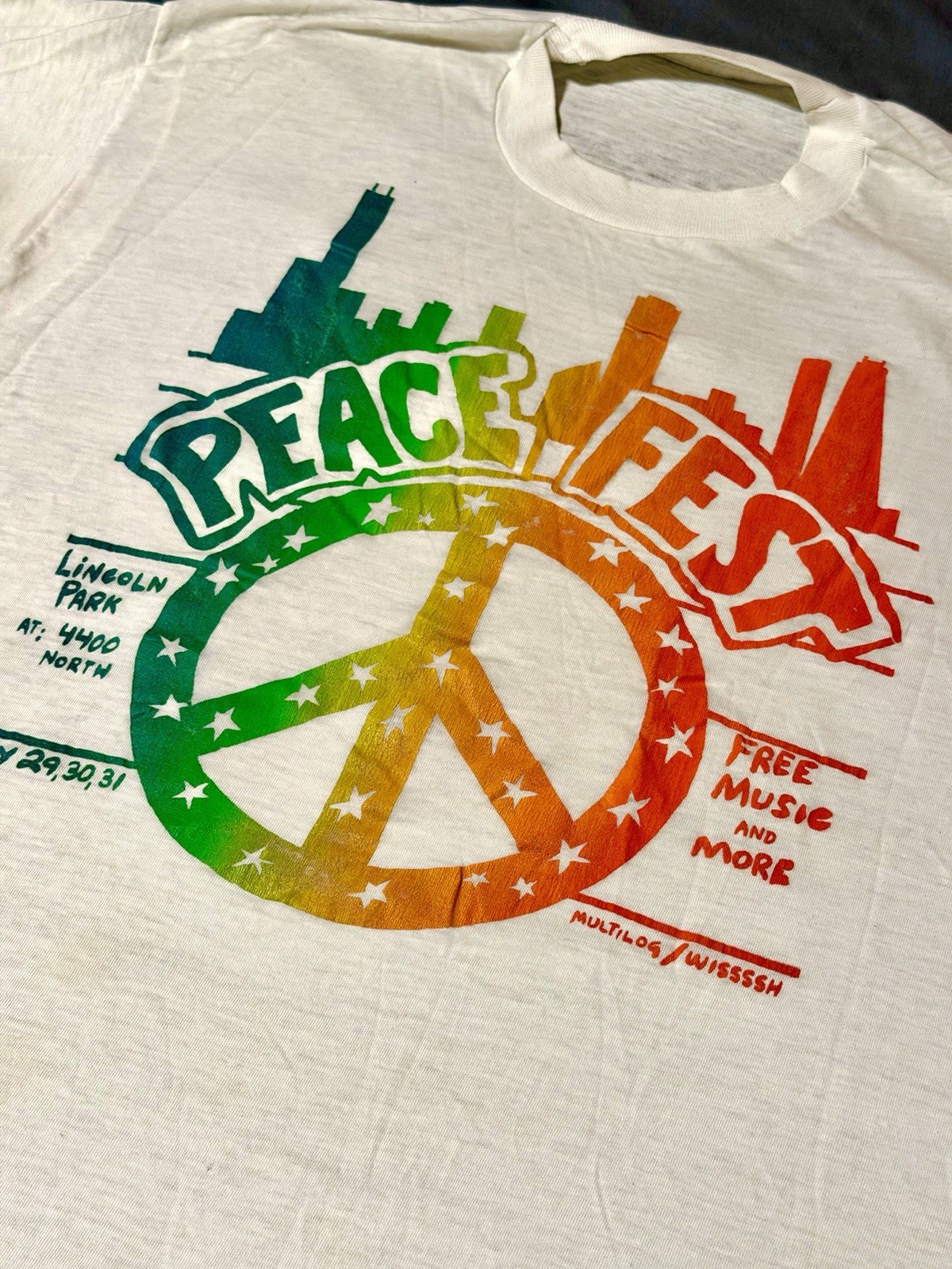Vintage 1980’s Peace Fest Chicago Band Tees Tour Shirt Lincoln Park Festival