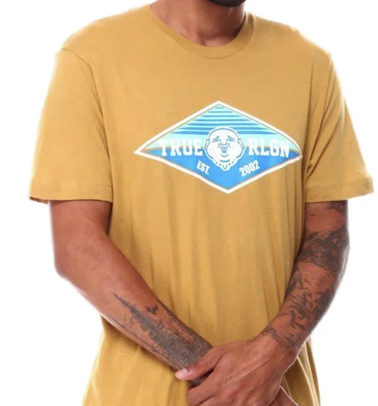 True Religion Buddha Face Logo Tee Shirt Antique Gold ( L )