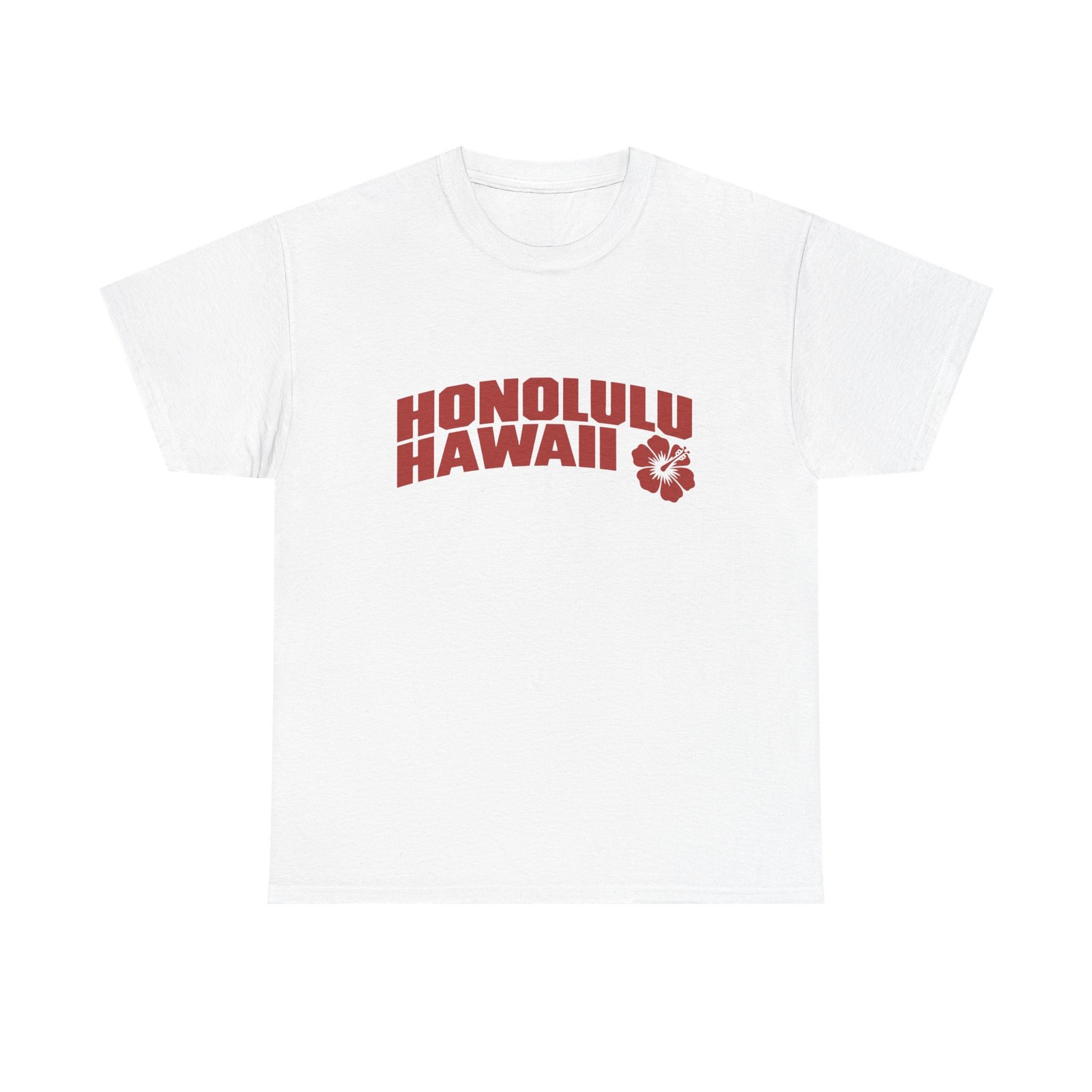 Honolulu Hawaii Red Classic Arched Font with Hibiscus Flower T Shirt