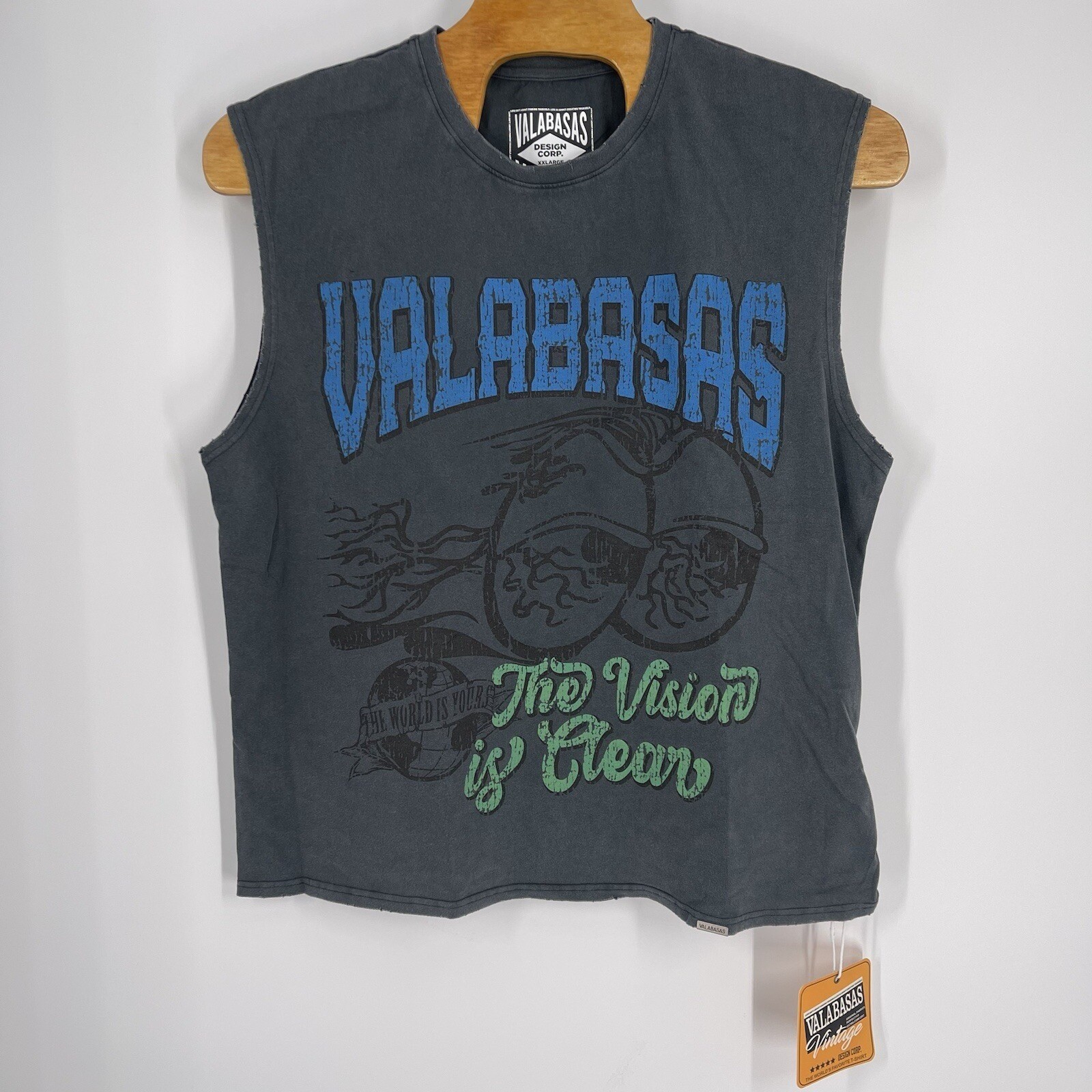 NWT Valabasas Men&rsquo;s Tee Clear Views Sleeveless Top Size XXL Vintage Grey
