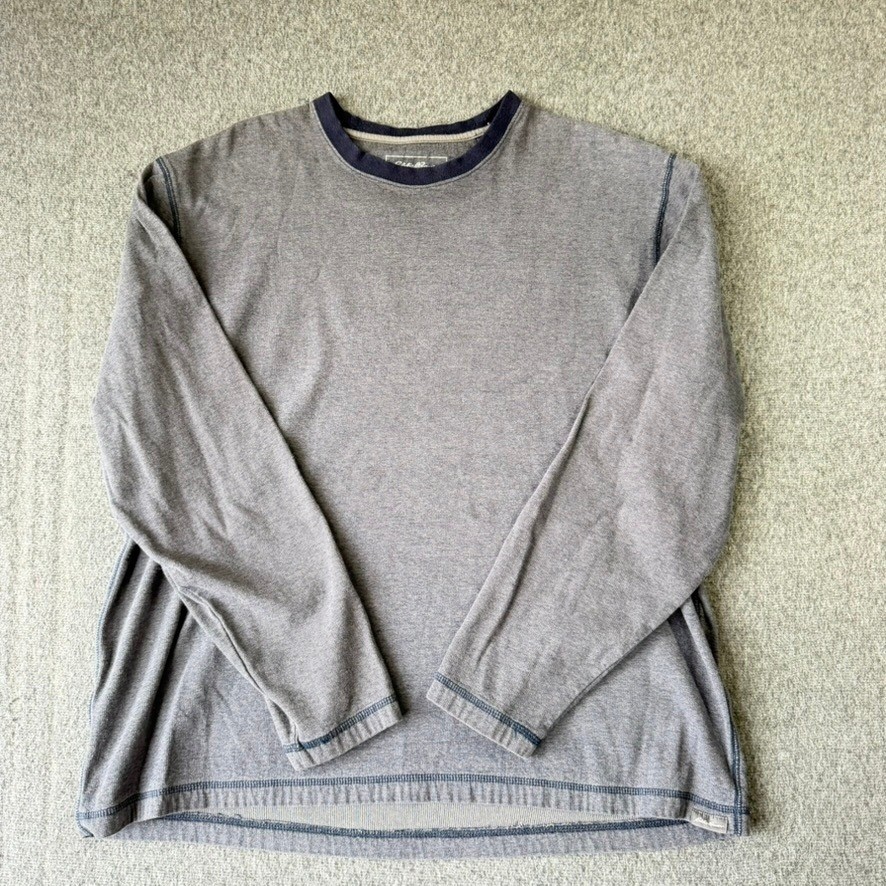 Eddie Bauer Mens XL Gray Long Sleeve Cotton Crewneck T-Shirt Contrast Stitching
