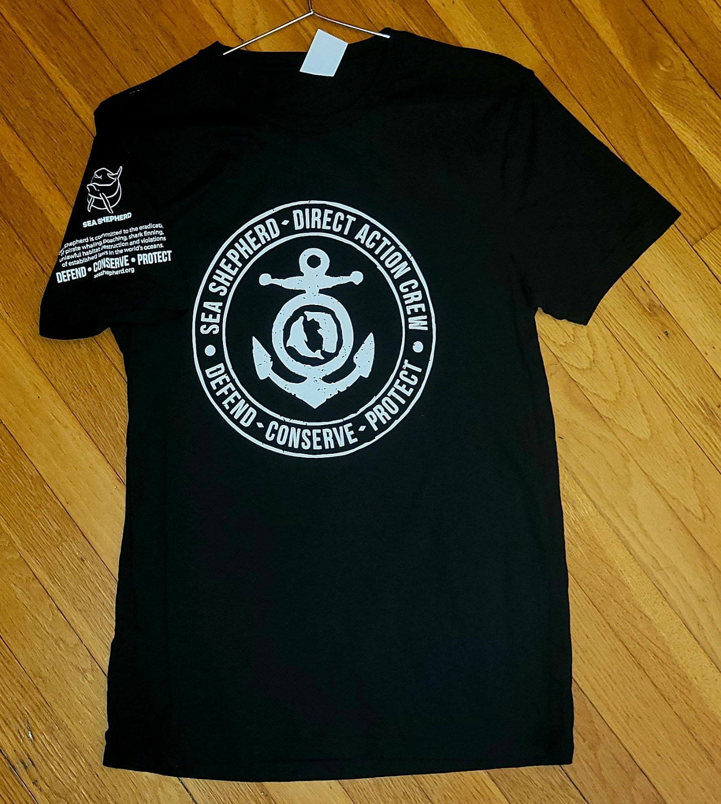 Sea Shepherd Direct Action Crew 100% organic cotton t-shirt black unisex size S