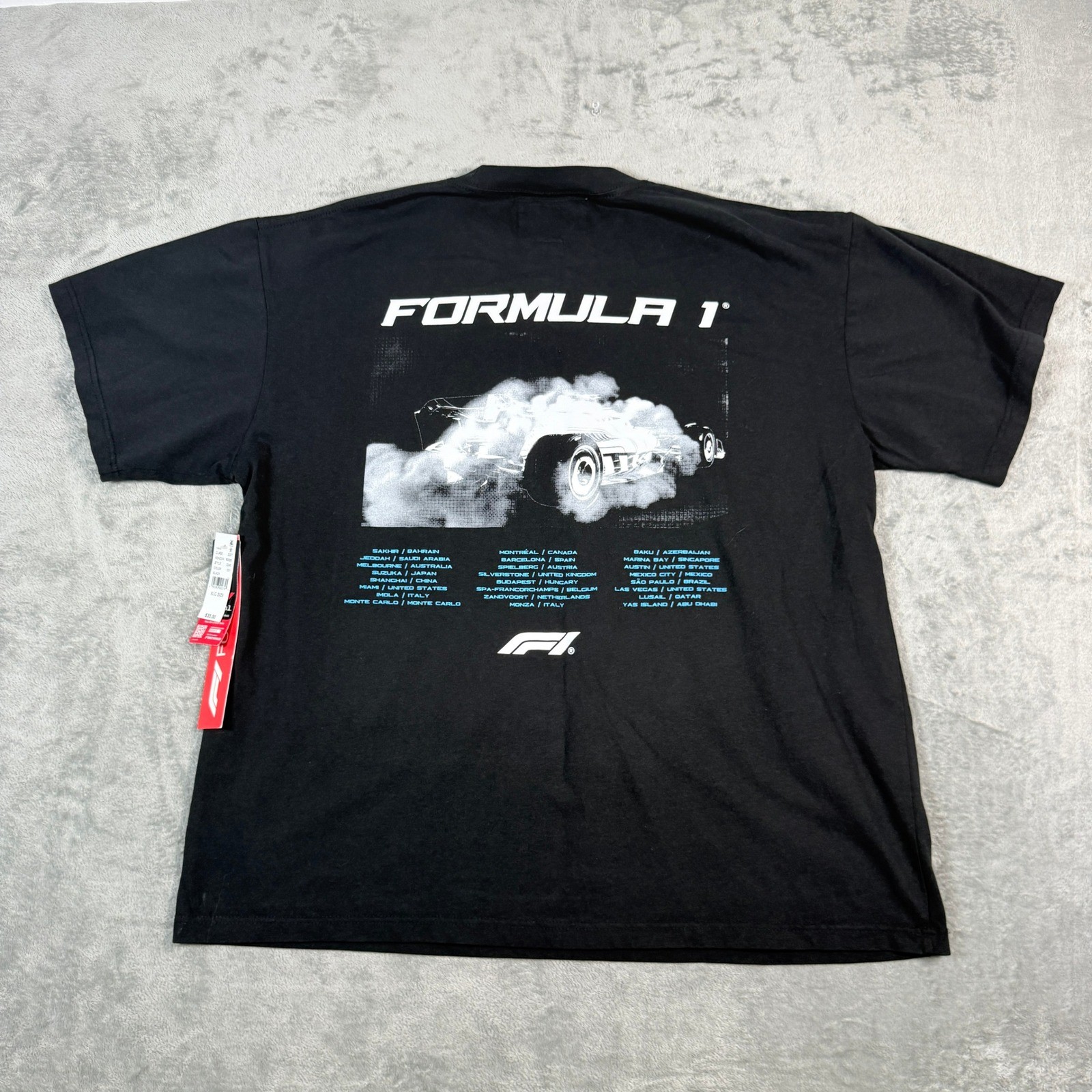 PacSun Mens XL Formula 1 F1 T-Shirt Black Grand Prix Racing Short Sleeve