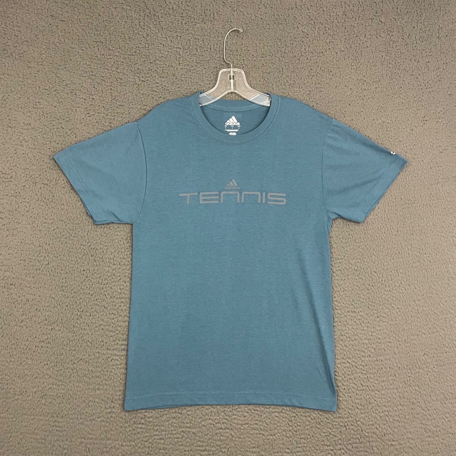 Adidas Tennis T-Shirt Mens Medium Blue Spell Out Cotton Blend Climalite Sports