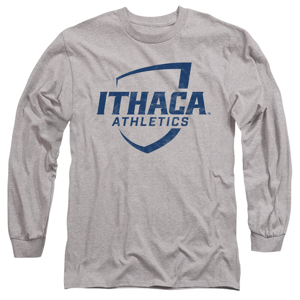 Ithaca Adult Long Sleeve T-Shirt Bombers Primary Logo, Athletic Heather, S-3XL
