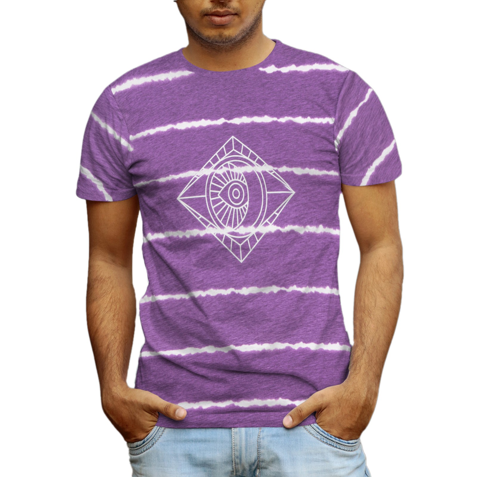 Beautiful Giant Mens Devil&rsquo;s Eye Fashion Striped T-shirt Crew Neck Sportwear Tee