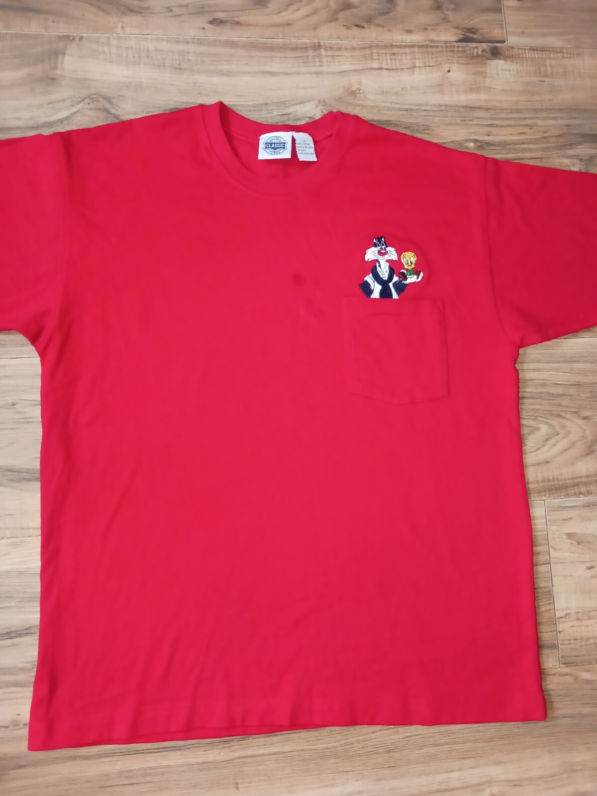 Vintage Warner Bros Pocket T Shirt – Tweety Sylvester Embroidered Large L Red