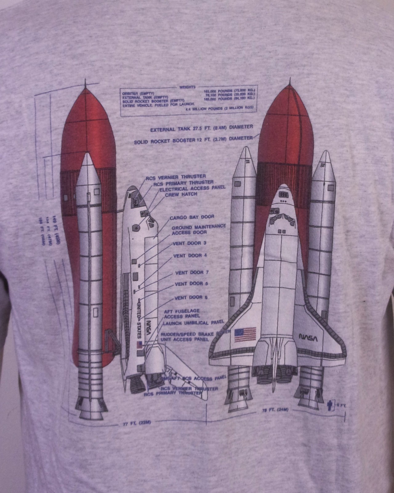 vintage 90s Kennedy Space Center T-Shirt Shuttle Schematics single stitch SZ L