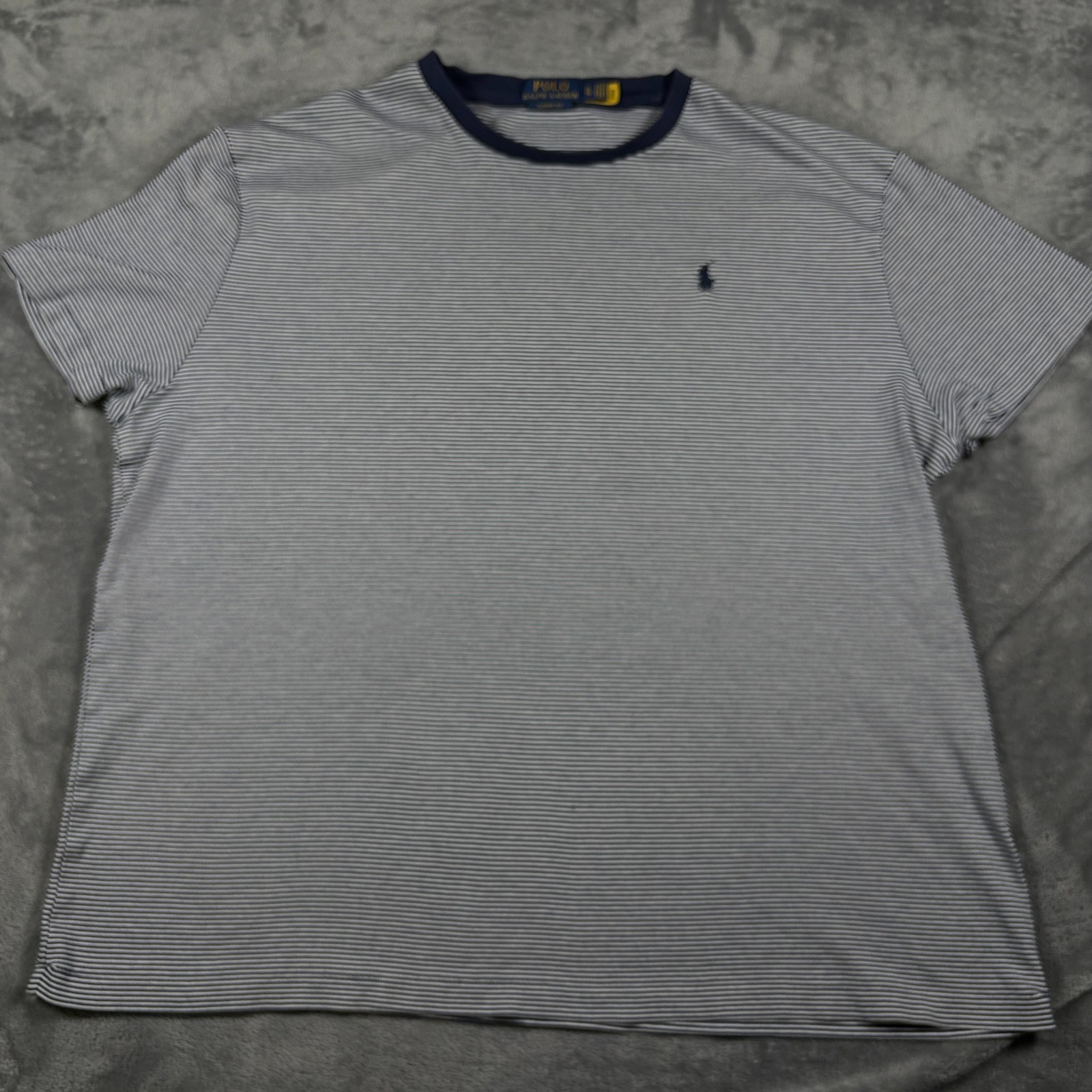 Polo Ralph Lauren T-Shirt Mens XL White Black Striped Logo Classic Fit Casual