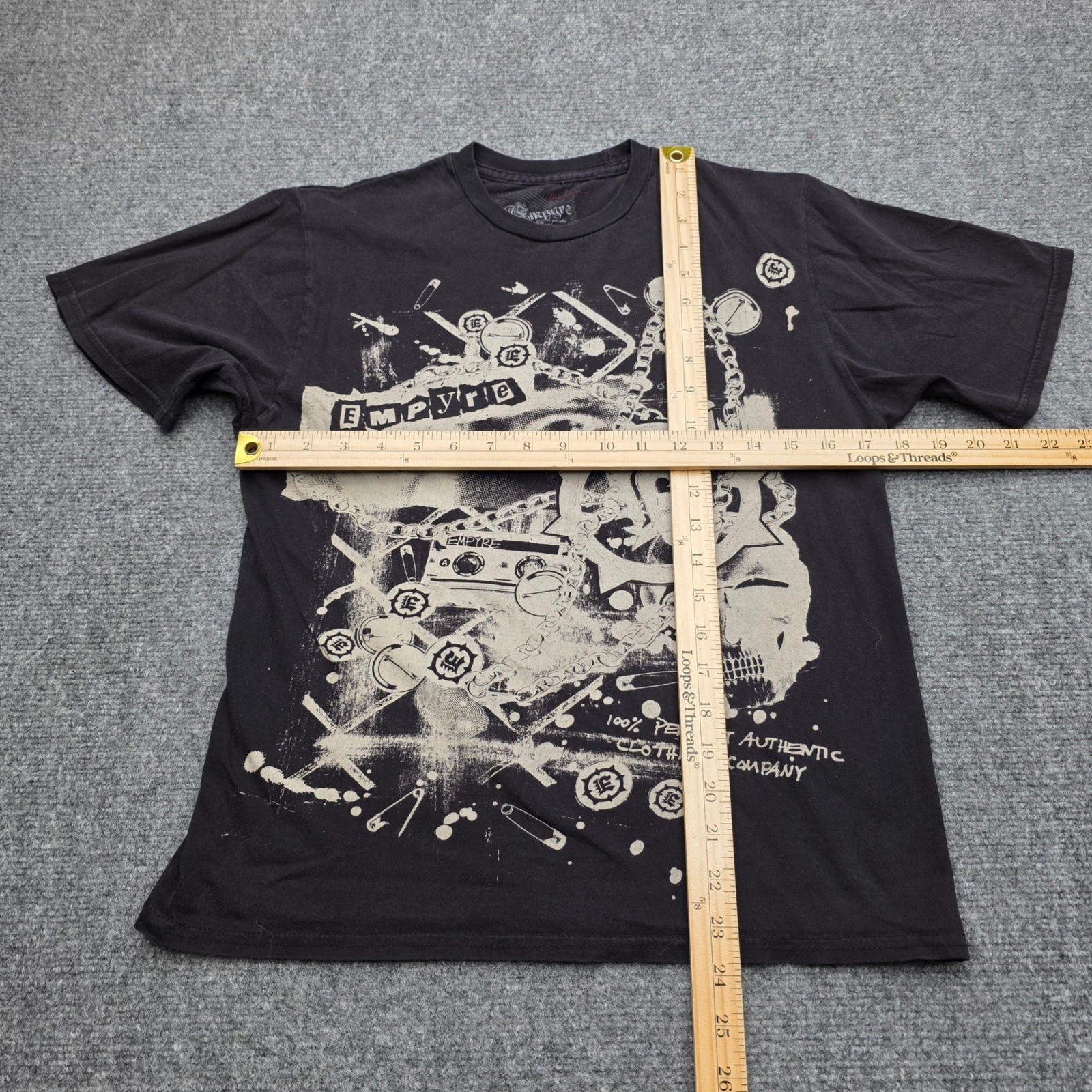 VTG Y2K Empyre Mens Medium T-Shirt Faded Black Skater Grunge Graphic Skull