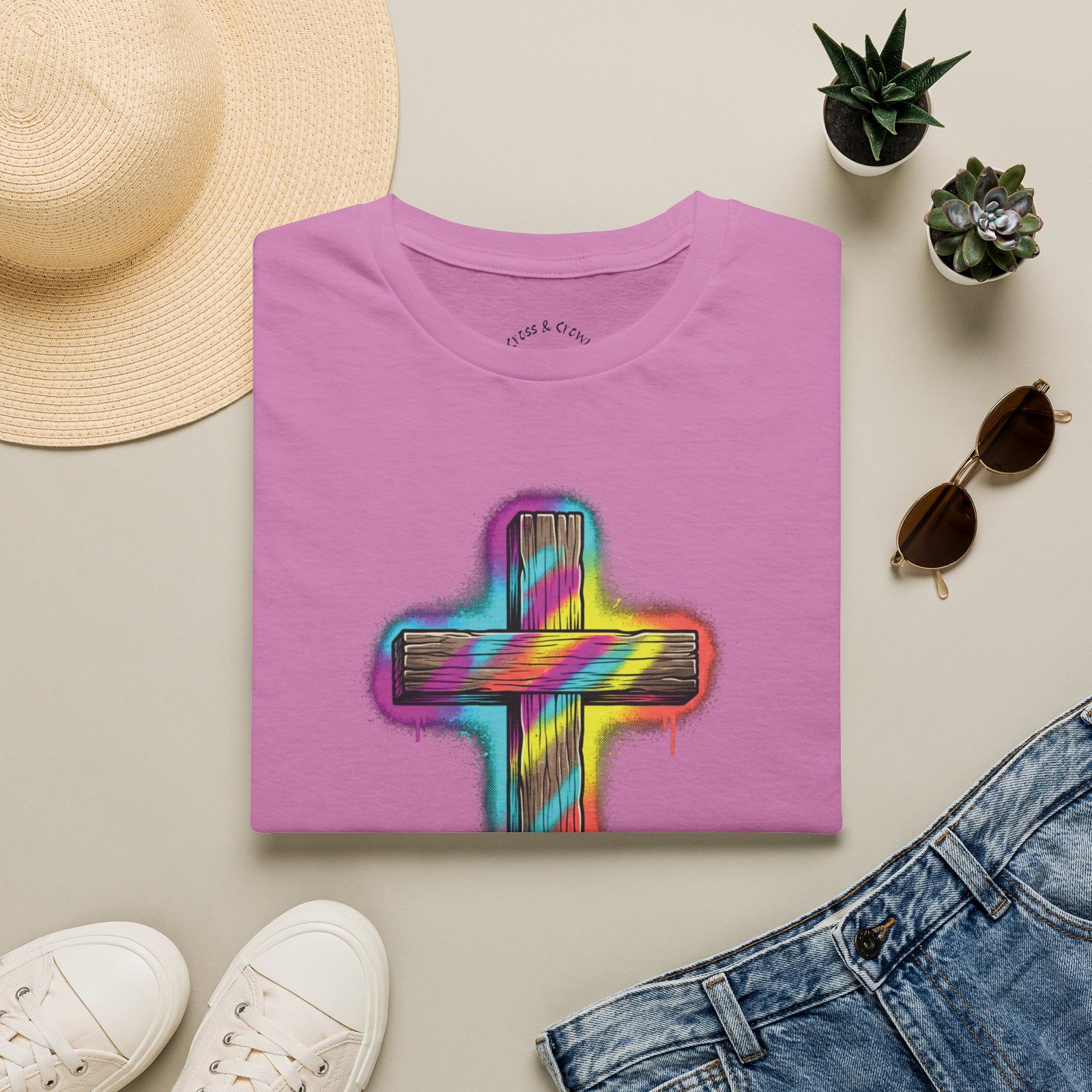 Colorful Cross & Crown T-Shirt | Christian Faith Graphic Tee