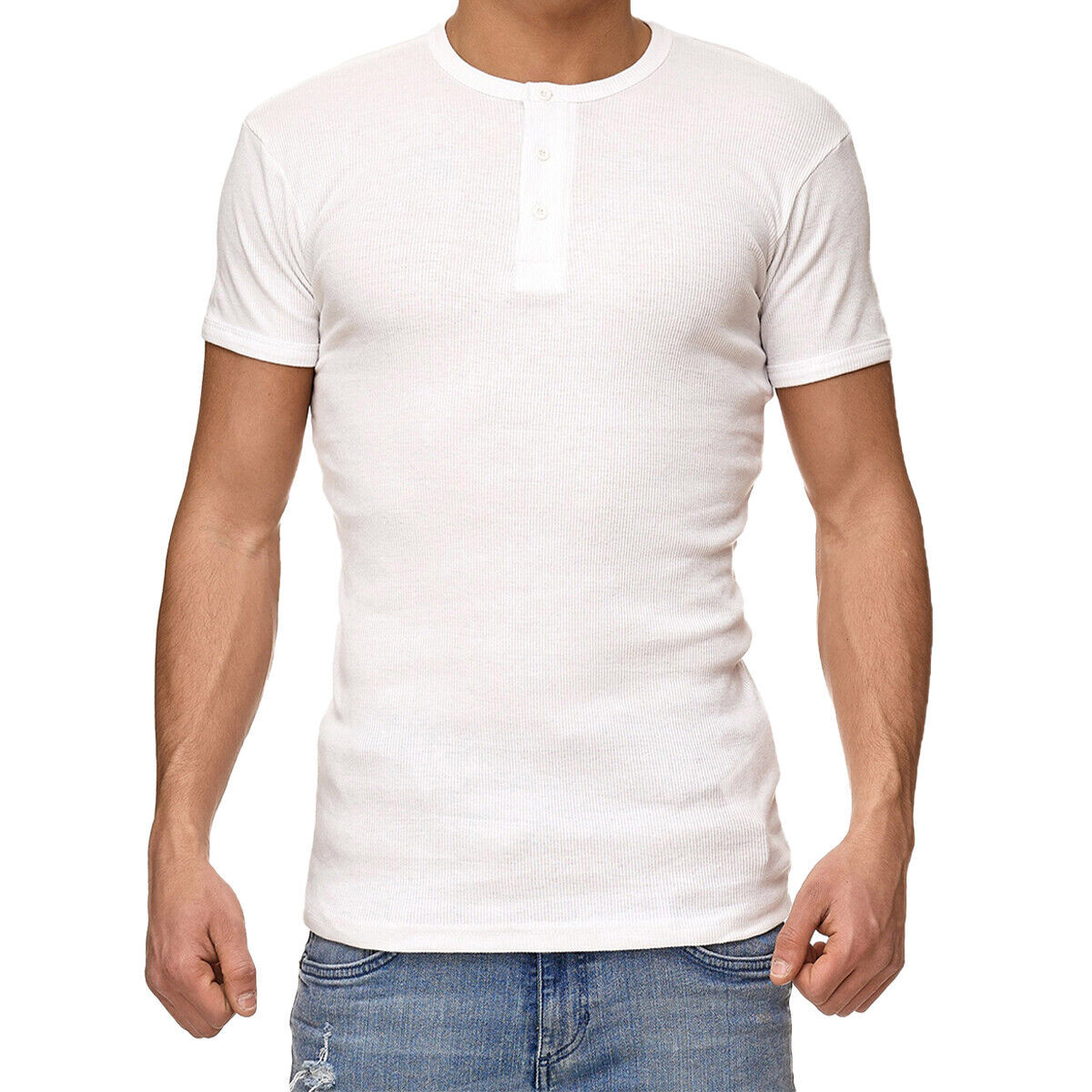 Mens Henley T-shirt Short Sleeve Ex Brand Plain Grandad Neck Tops Casual Summer