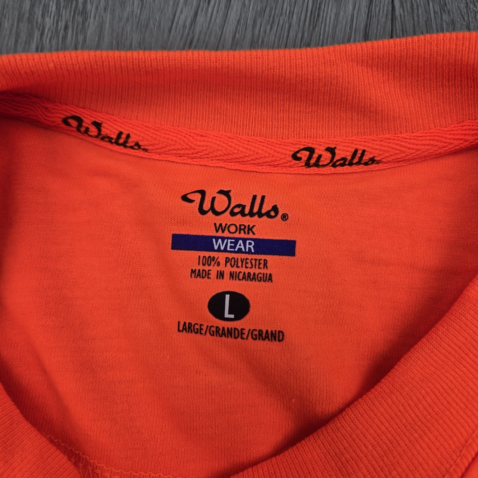 Walls Hi Vis Shirt Large Orange Short Sleeve Tee Moisture Wick Anti Odor Rugged