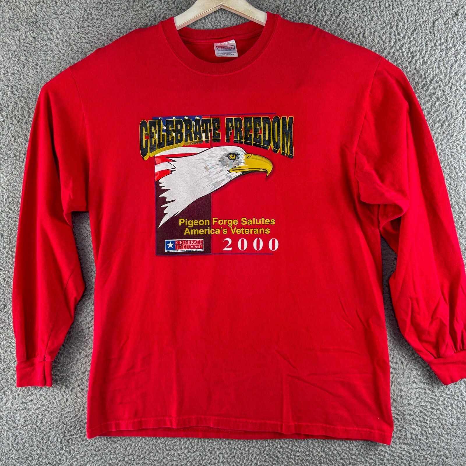 Vintage 2000 Pigeon Forge Shirt Mens Large Red Patriot Eagle Long Sleeve Tee Run