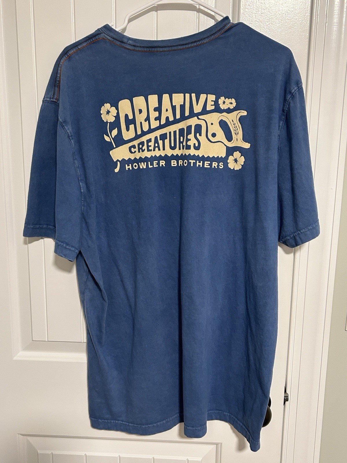 Howler Brothers Men&rsquo;s Blue T-Shirt Handsaw And Flower Design, Blue With Pocket