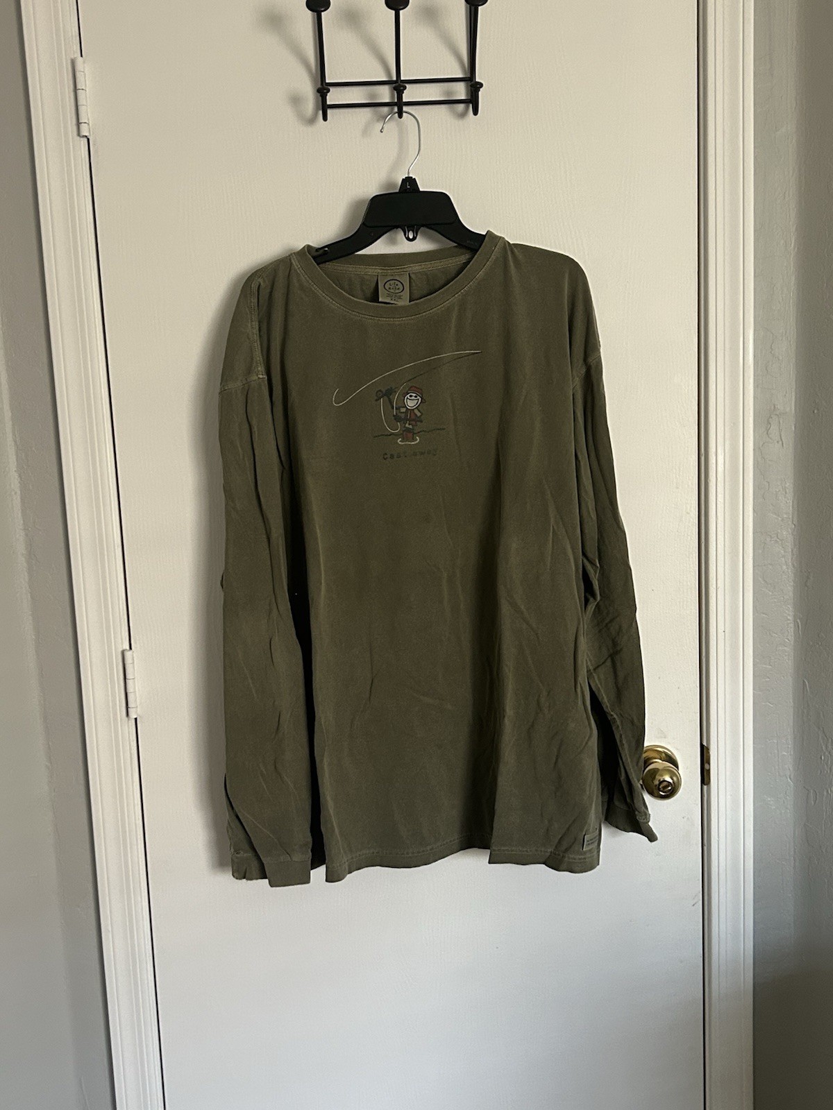 Life Is Good Long Sleeve Fisherman, Camping, Outdoors Shirt. Olive Green XXL