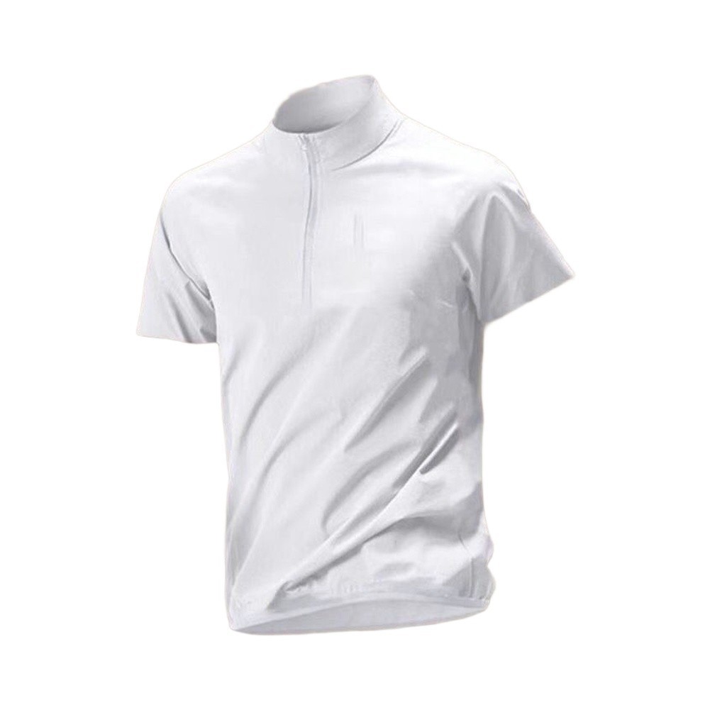 Men&rsquo;s Regular Length Short Sleeve T-Shirt Half Zip Stand Collar Solid Color
