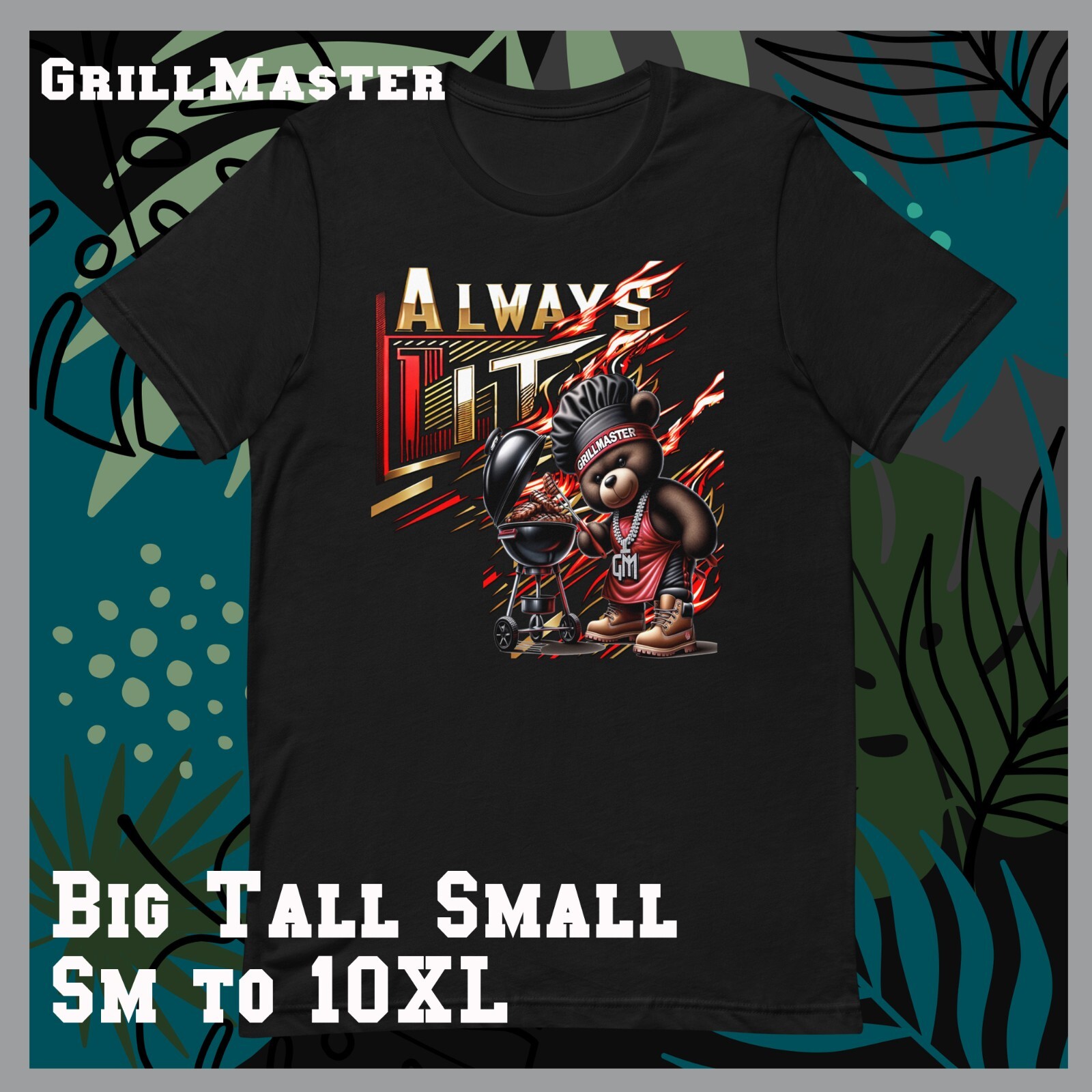 Mens Big Tall BBQ Grill Master Bear 8X Greystone Tee Shirt to Match Hip Hop