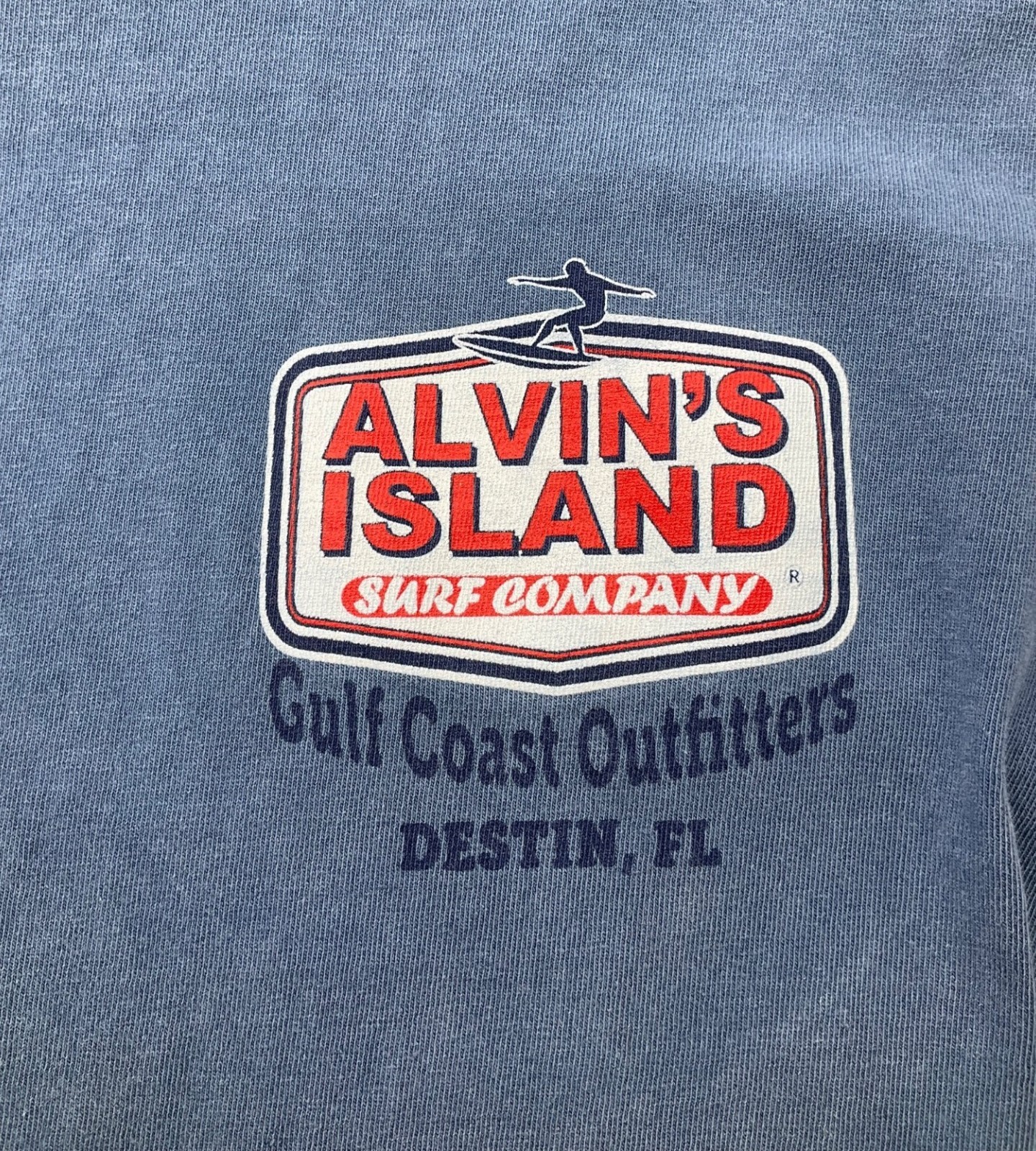 U.S. Vintage Alvins Island Surf Co Gulf Coast Outfitter Blue Destin Fl Tee-Shirt