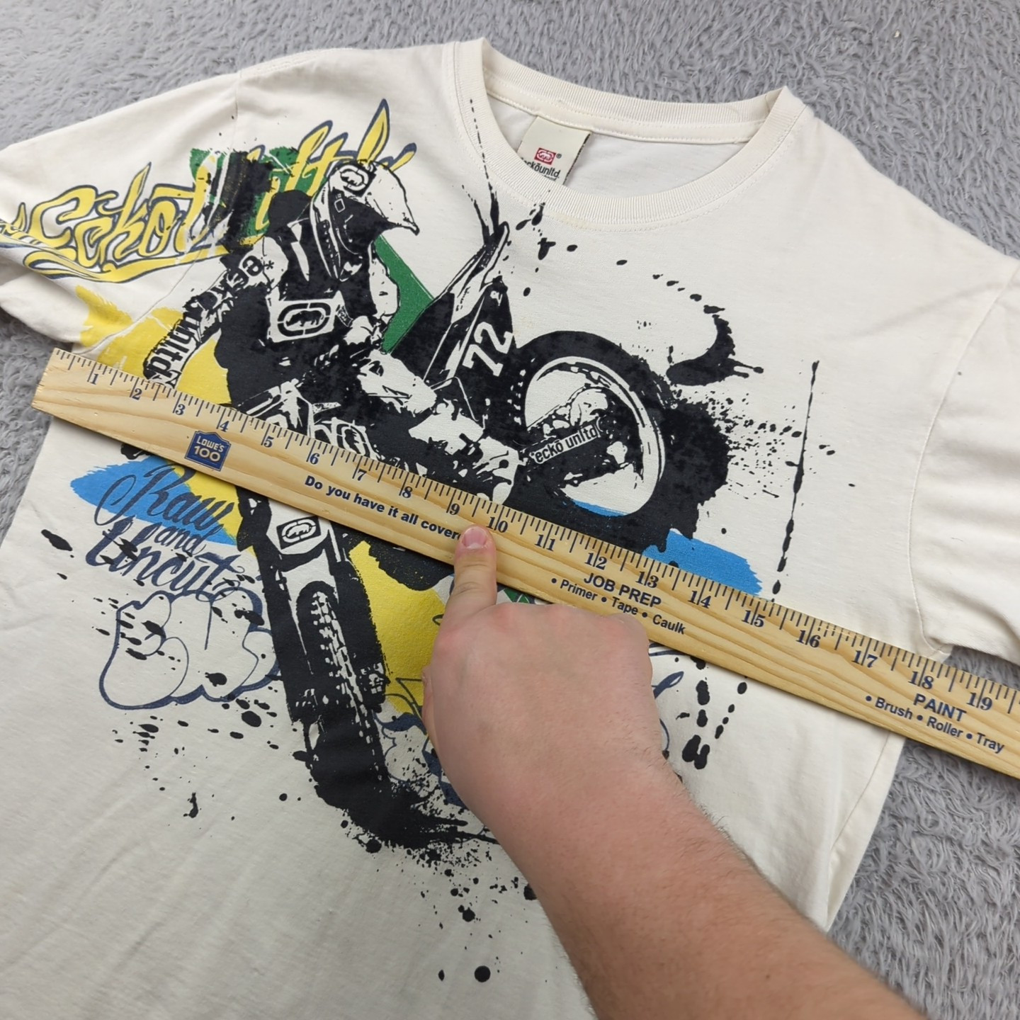 Echo Unltd T Shirt Mens Small White Multi Splash Motocross Busy VTG Y2K Raw