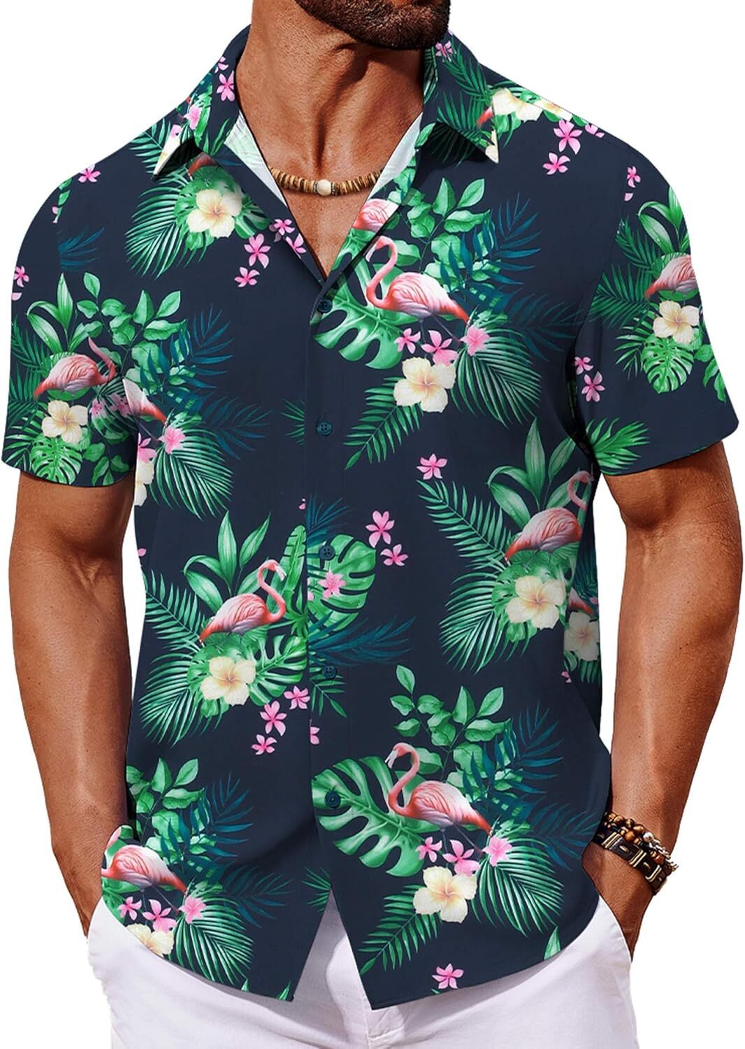 Mens Hawaiian Shirt Tropical Floral Short Sleeve Button Down Summer Beach Casual