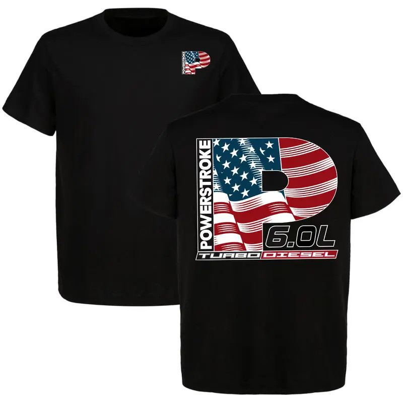 6.0L Powerstroke Turbo Dsel USA Flag 2-Sided T-Shirt