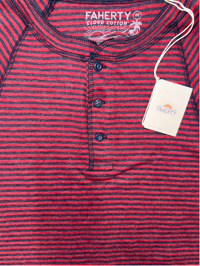 Faherty 2XL Cloud Long Sleeve Henley Cumberland Stripe Red Blue NWT